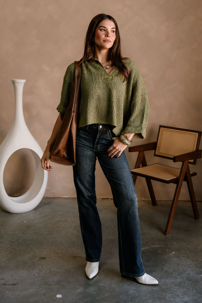 Piper Olive 3/4 Sleeve Sweater - Image 2