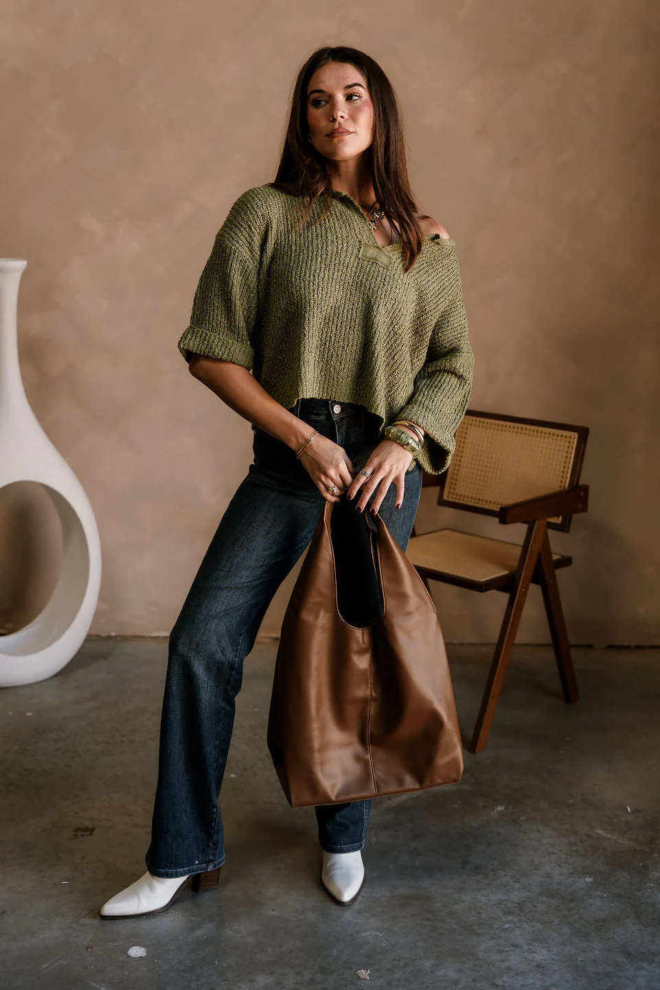 Piper Olive 3/4 Sleeve Sweater - Image 3
