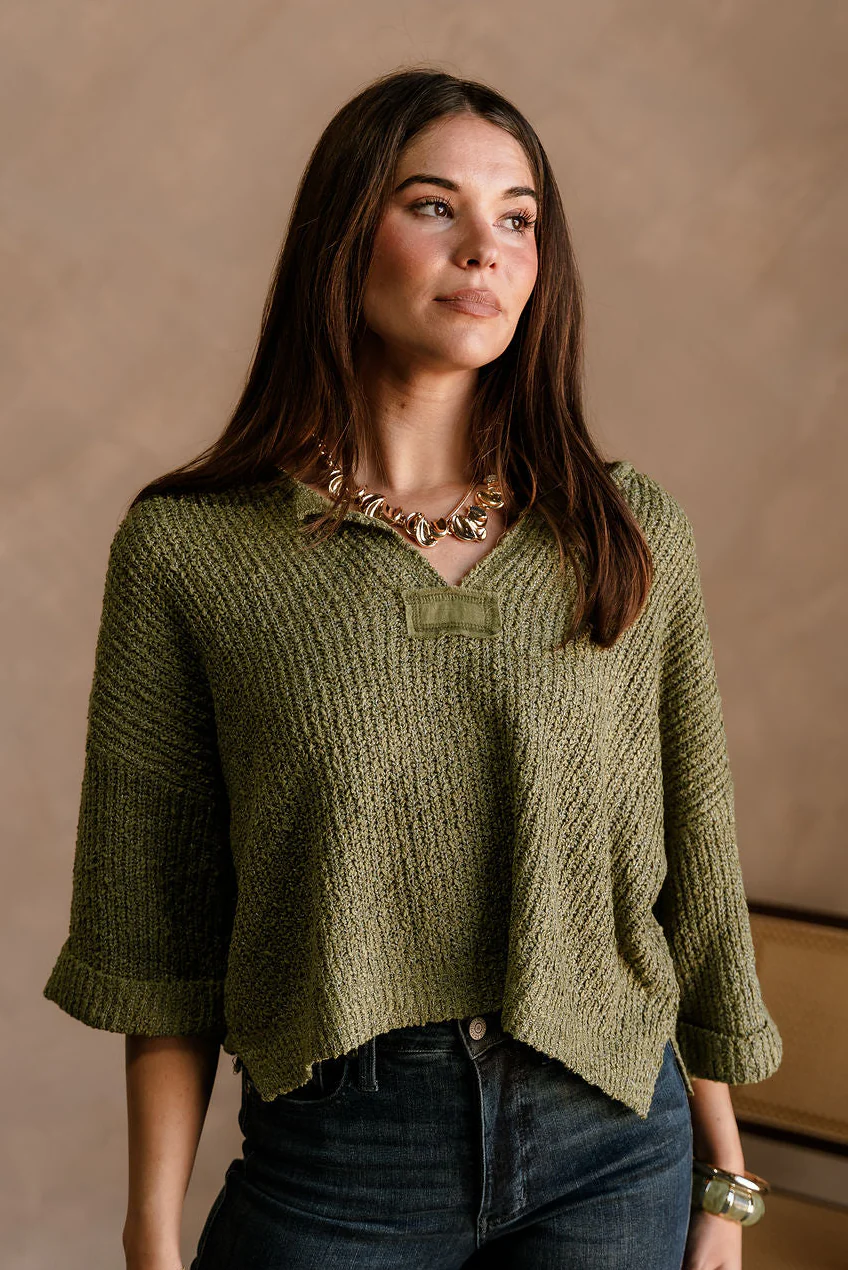 Piper Olive 3/4 Sleeve Sweater - Image 4