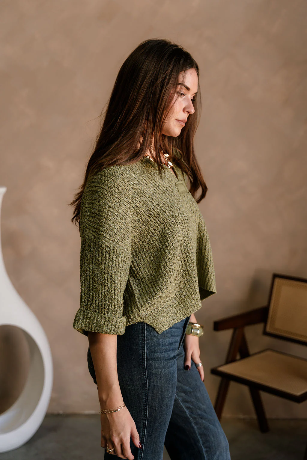 Piper Olive 3/4 Sleeve Sweater - Image 5