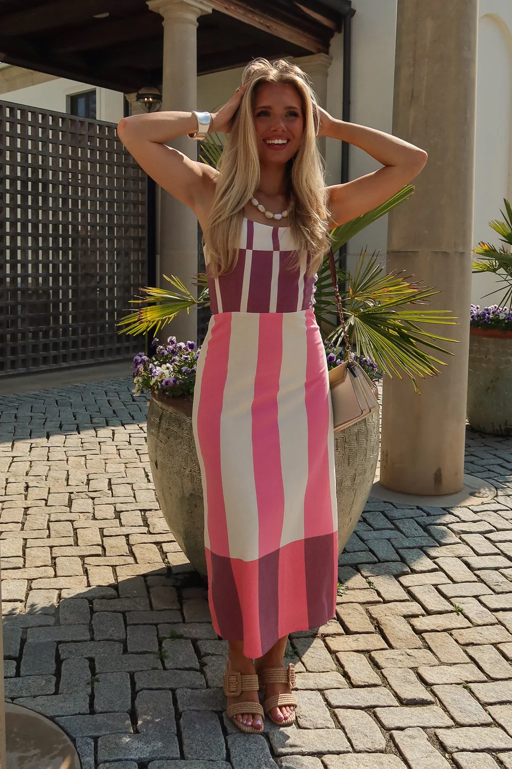 Polly Multi Striped Linen Midi Dress - Image 5