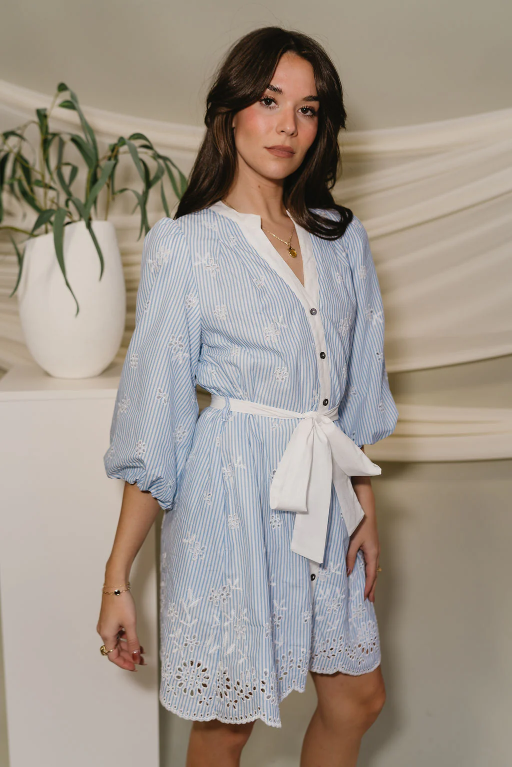 Poppy Blue & White Striped Eyelet Dress - Image 5