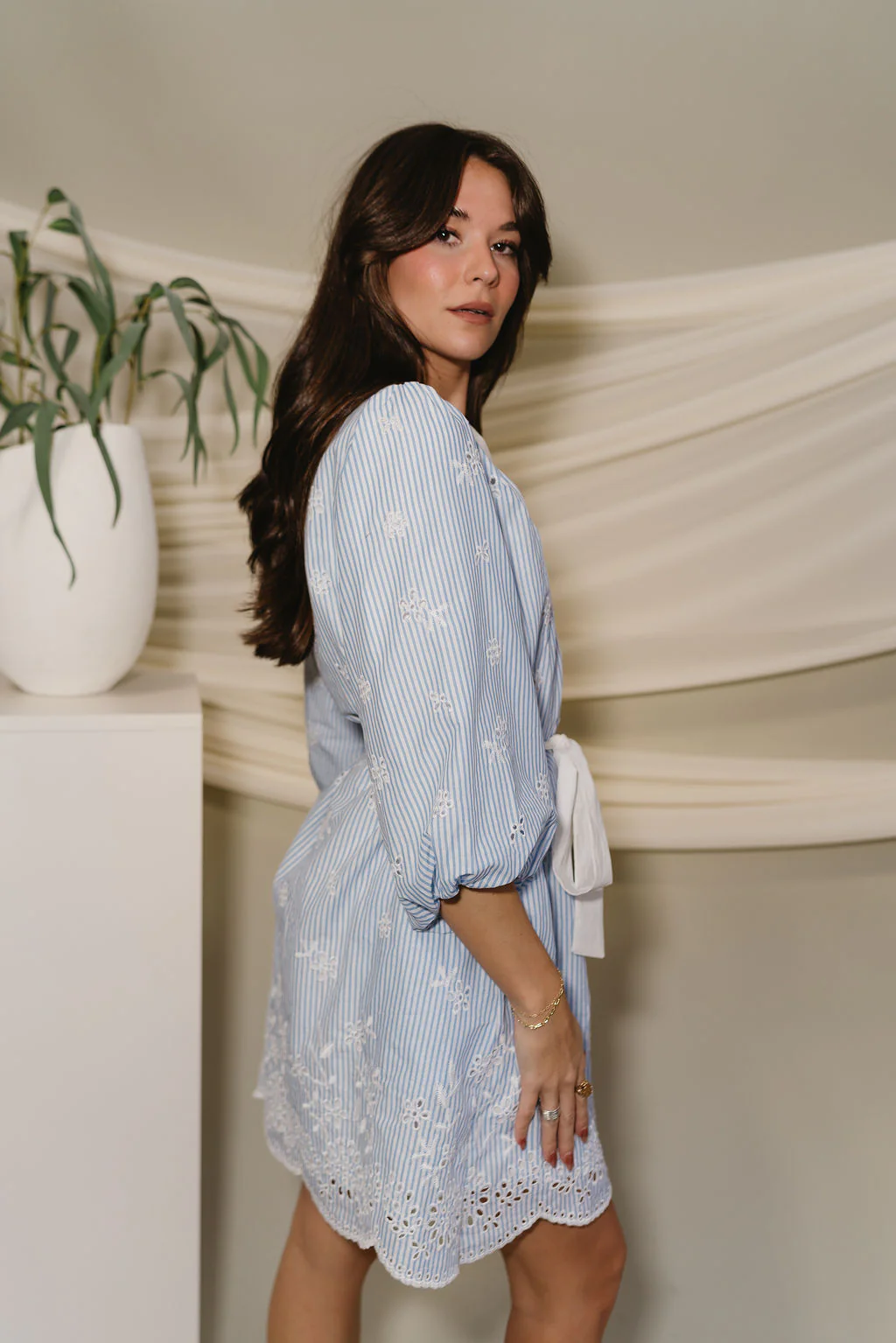 Poppy Blue & White Striped Eyelet Dress - Image 6