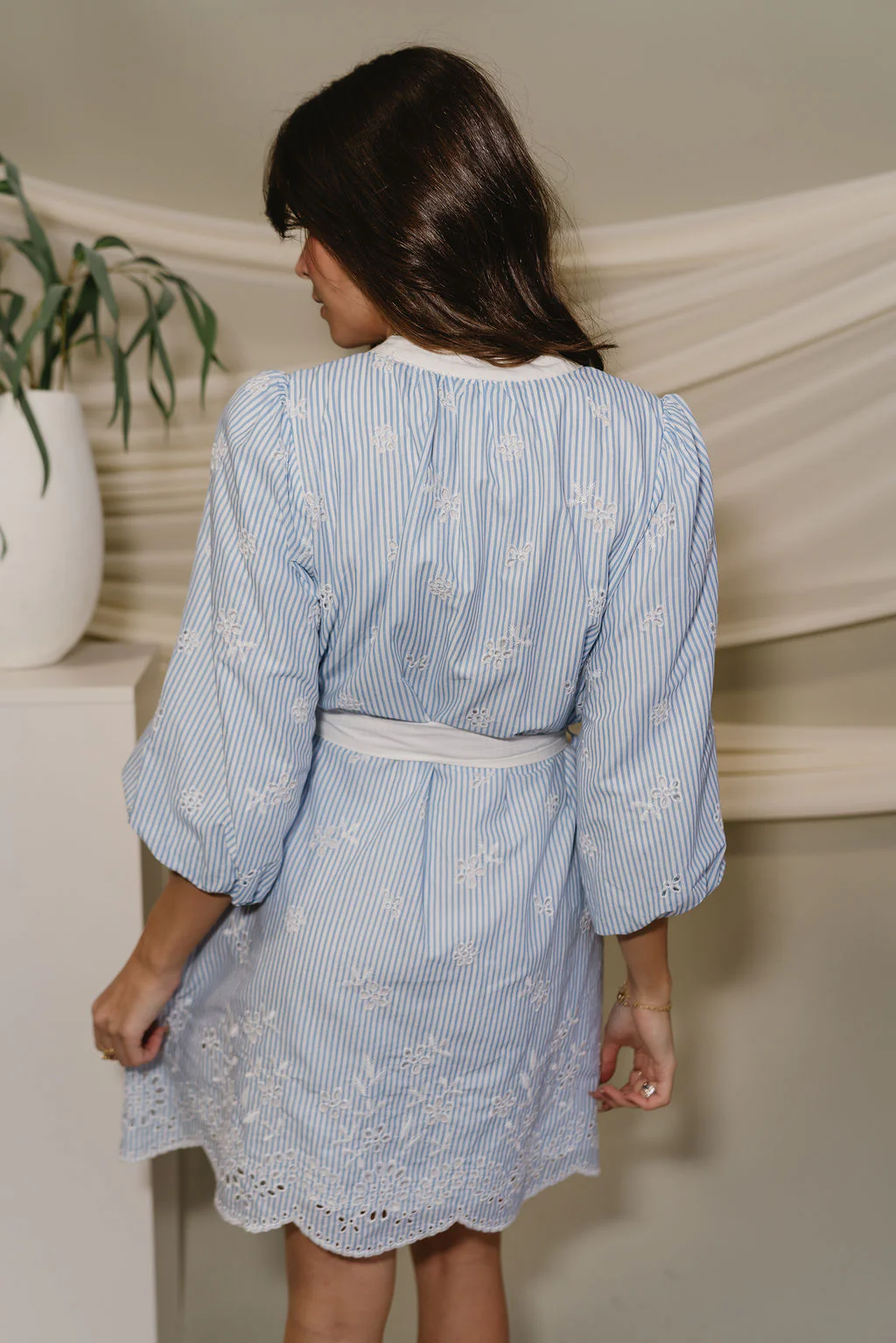 Poppy Blue & White Striped Eyelet Dress - Image 7