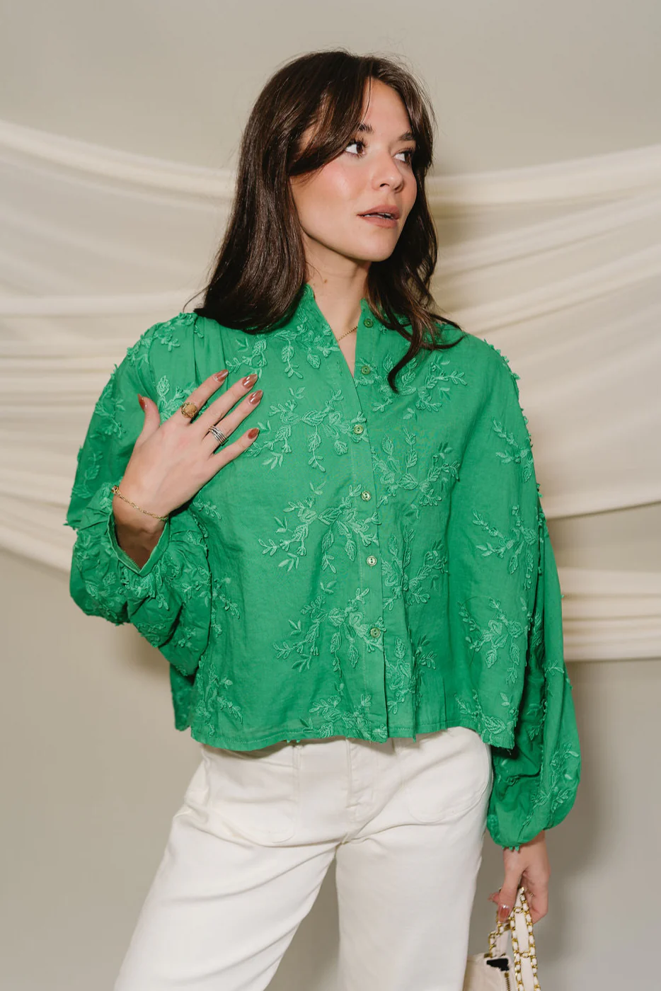 Poppy Green Floral Long Sleeve Top