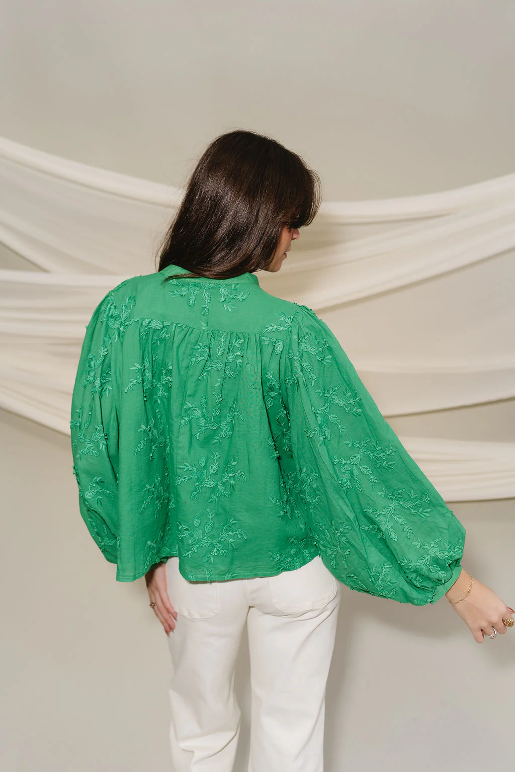 Poppy Green Floral Long Sleeve Top - Image 3