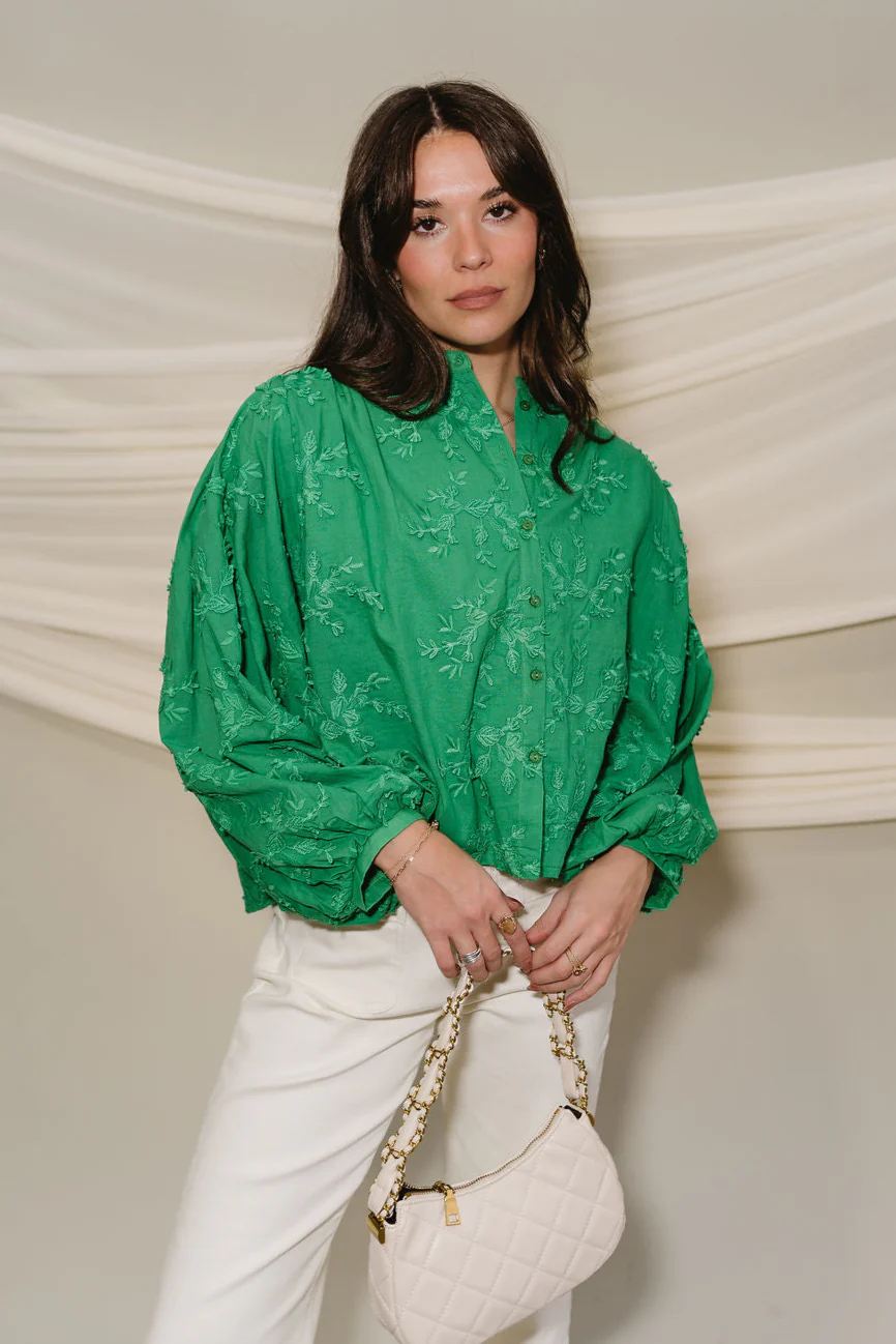 Poppy Green Floral Long Sleeve Top - Image 6