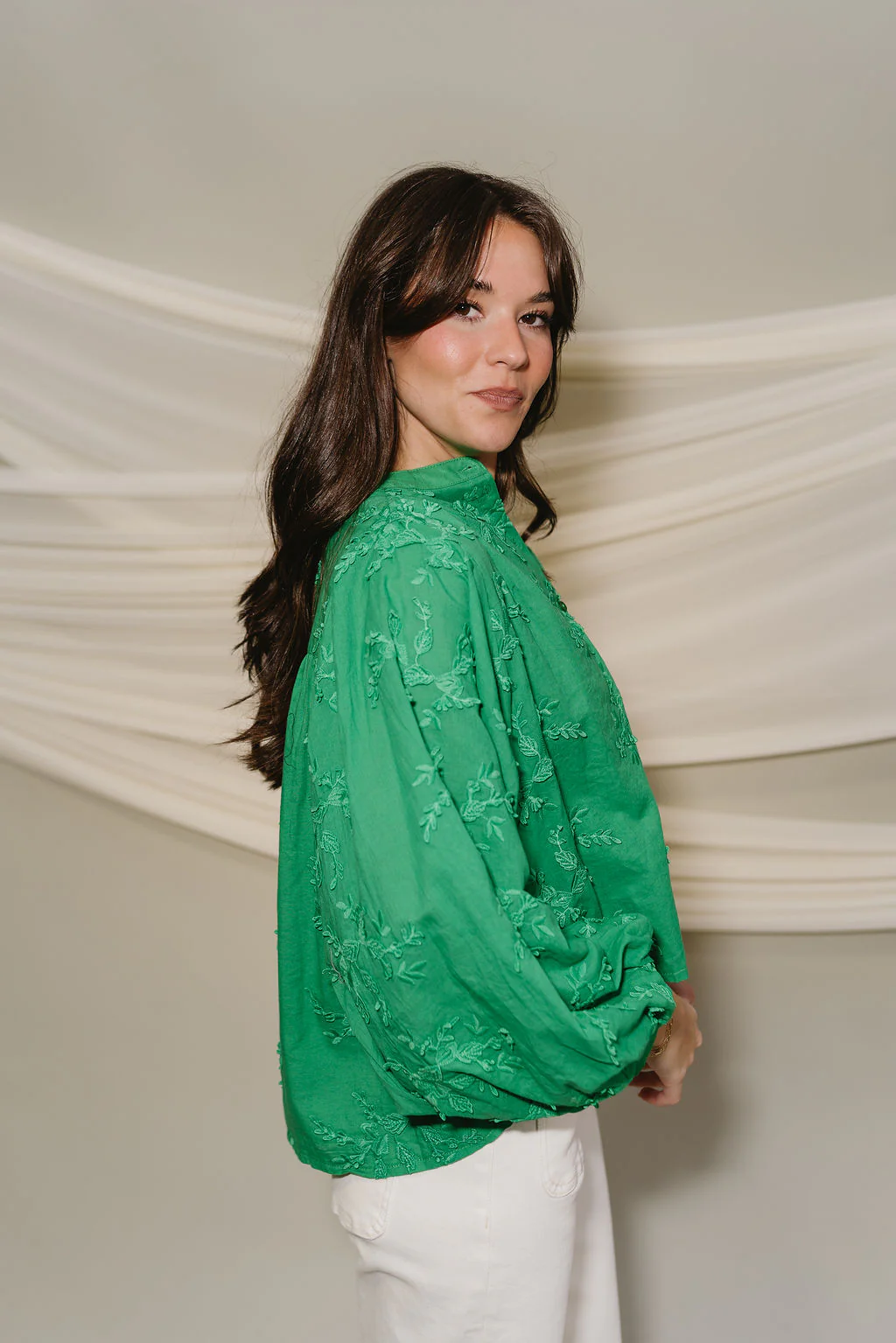 Poppy Green Floral Long Sleeve Top - Image 8