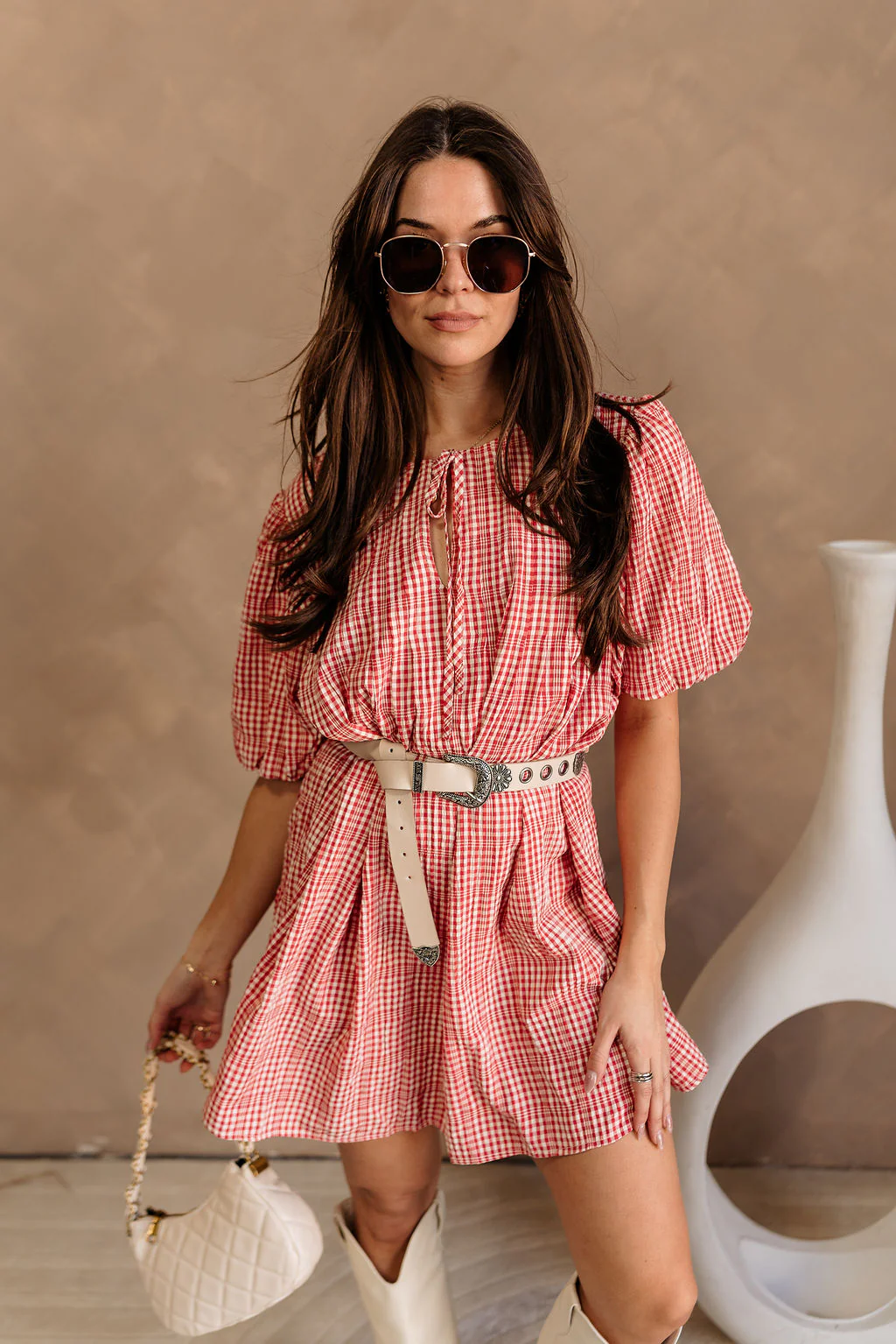 Poppy Red & White Gingham Mini Dress