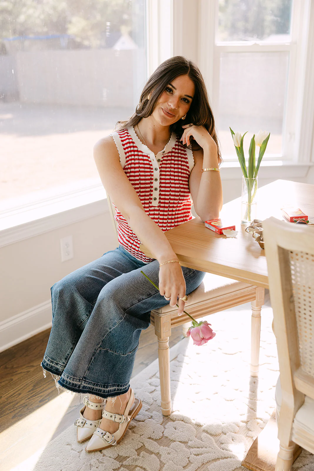 Poppy Red & White Striped Tank Top - Image 3