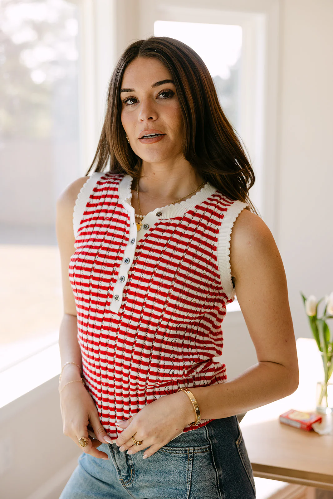 Poppy Red & White Striped Tank Top - Image 4