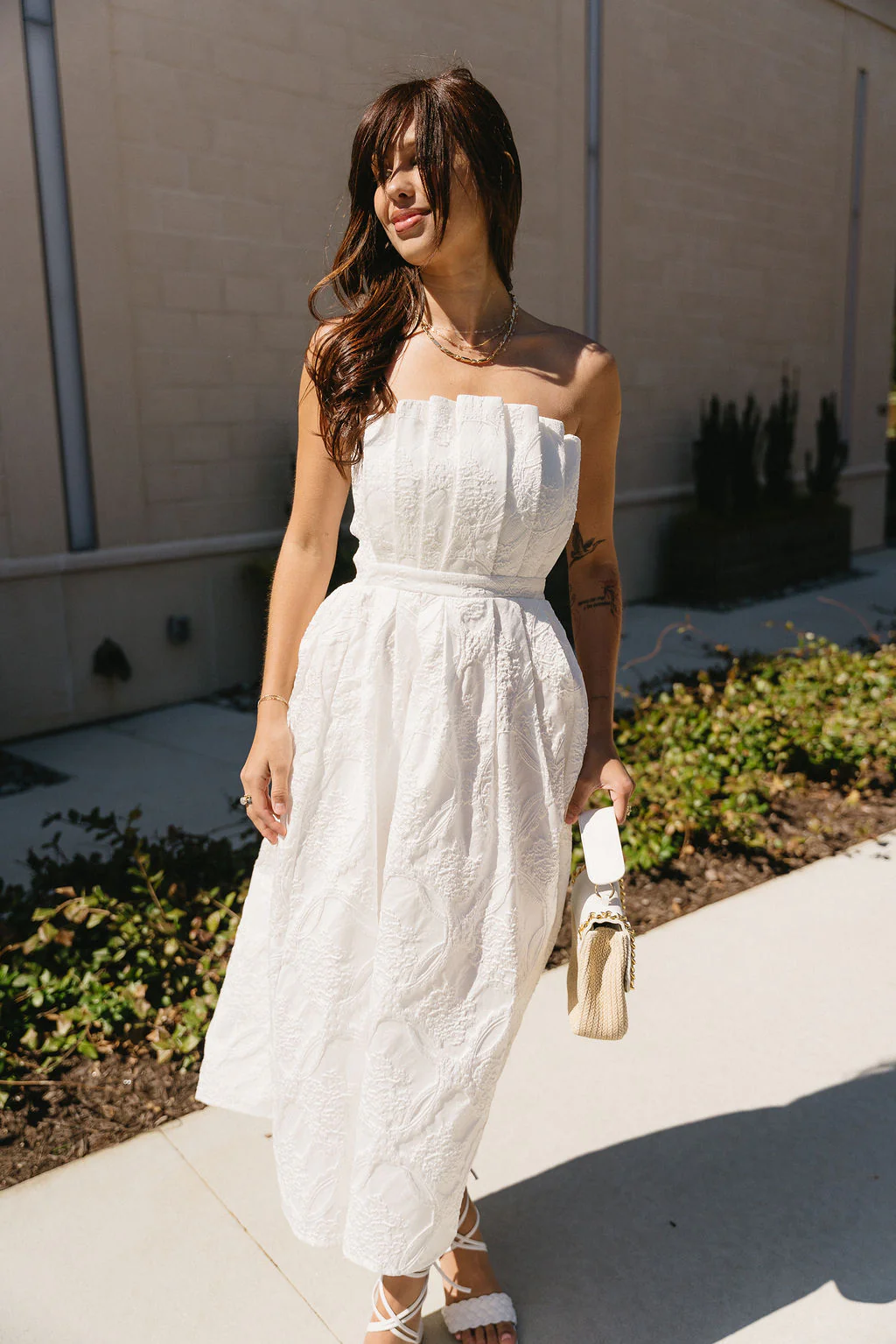 Portia White Jacquard Strapless Midi Dress - Image 3