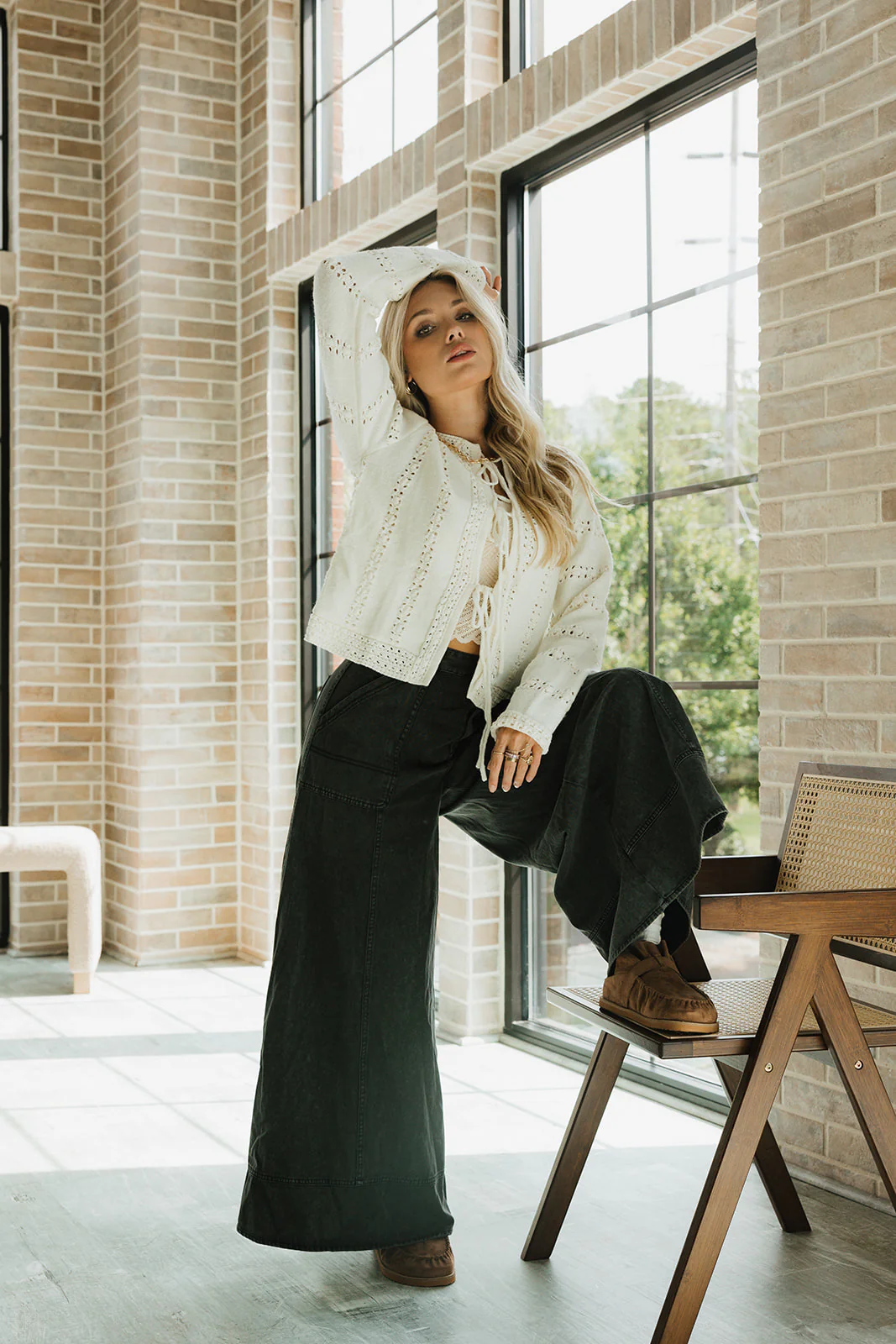 Praelia Wide Leg Washed Charcoal Pants