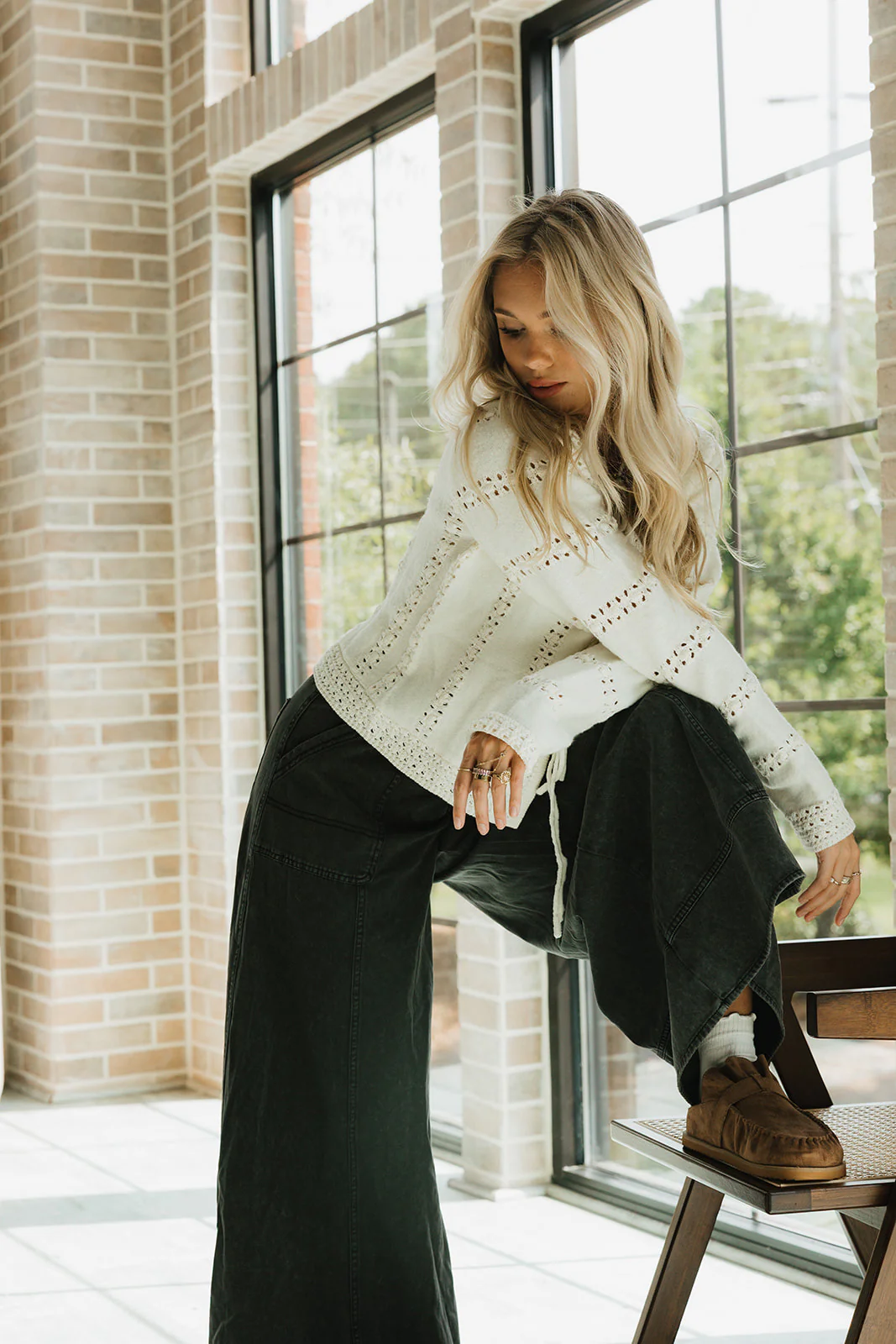 Praelia Wide Leg Washed Charcoal Pants - Image 2
