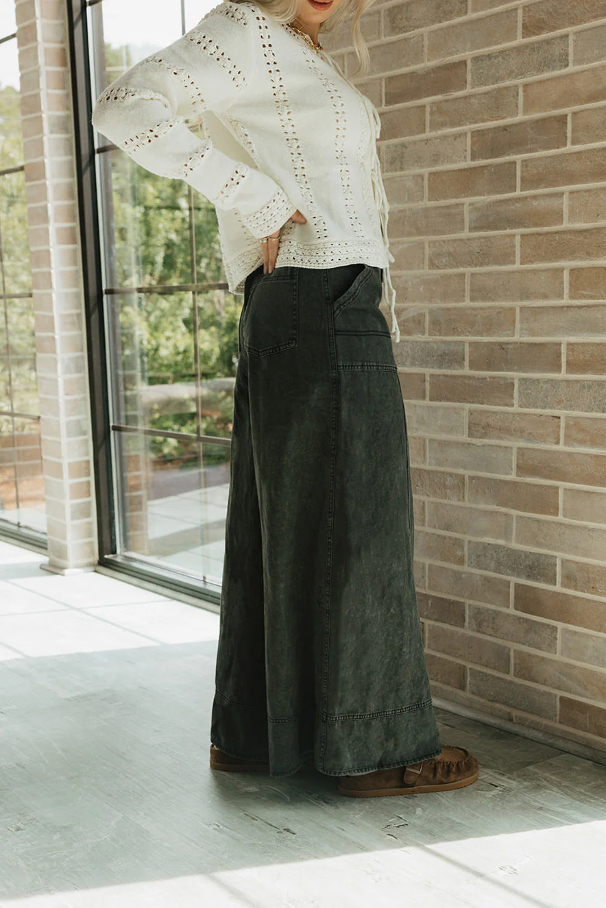 Praelia Wide Leg Washed Charcoal Pants - Image 4
