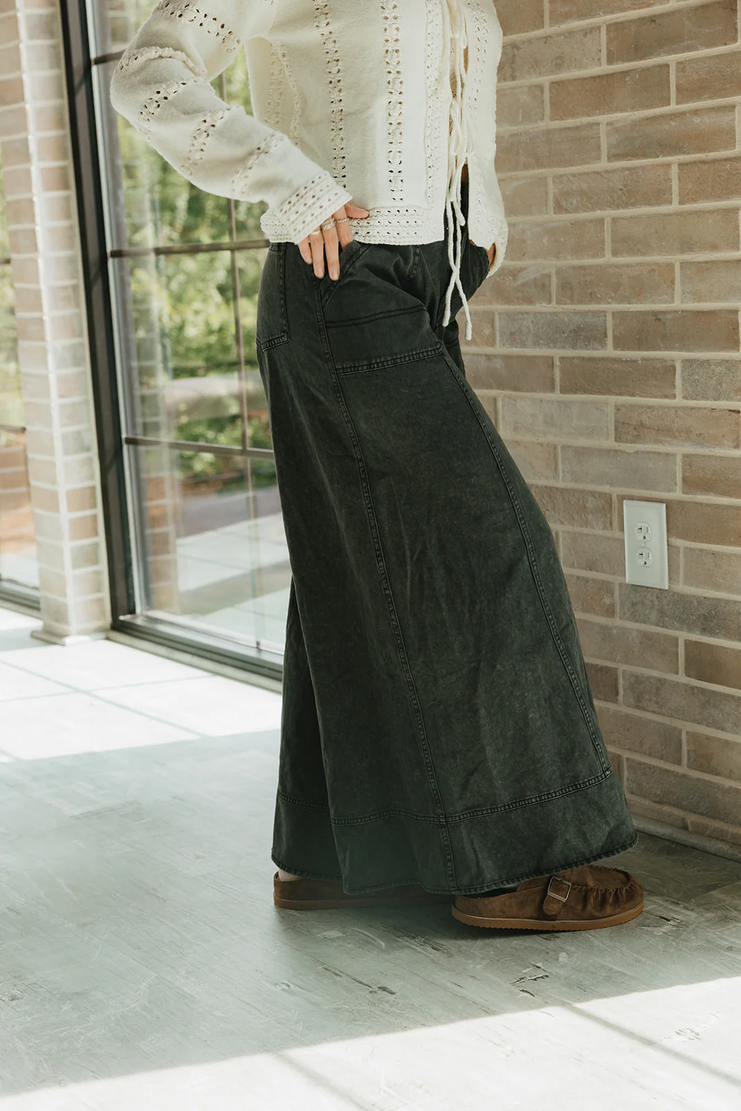 Praelia Wide Leg Washed Charcoal Pants - Image 5