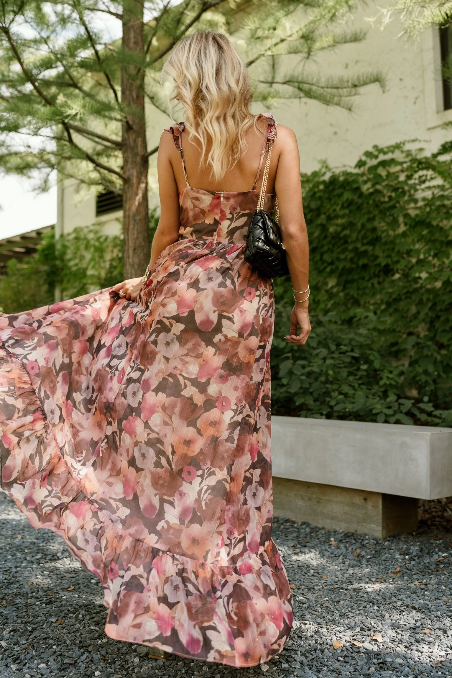Daphne Brown & Pink Floral Ruffle Maxi Dress - Image 9
