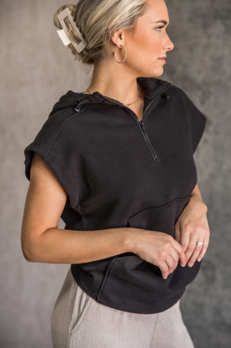 Presley Black Sleeveless Hoodie Sweatshirt - Image 7