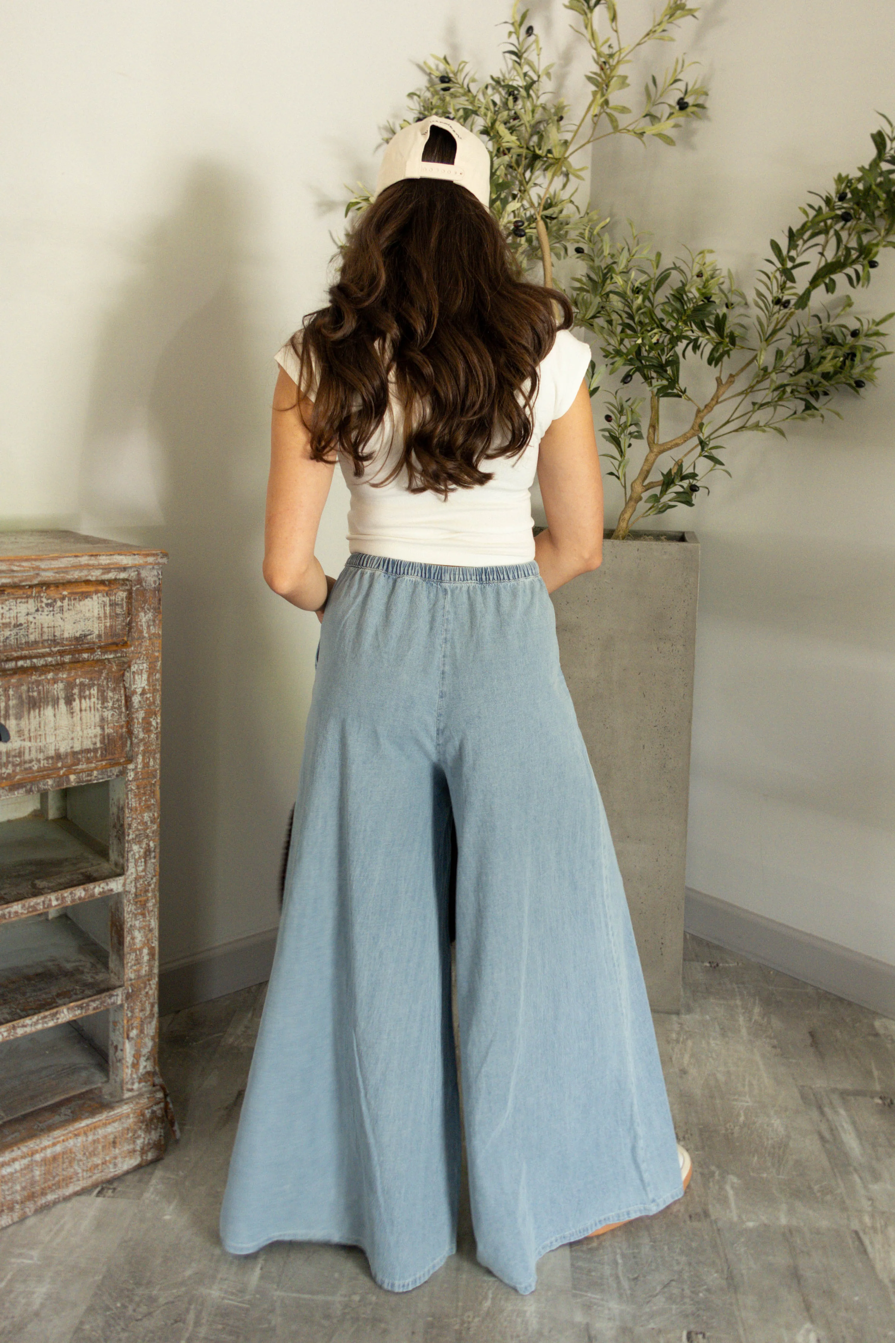 Presley Washed Denim Wide Leg Pants - Image 4