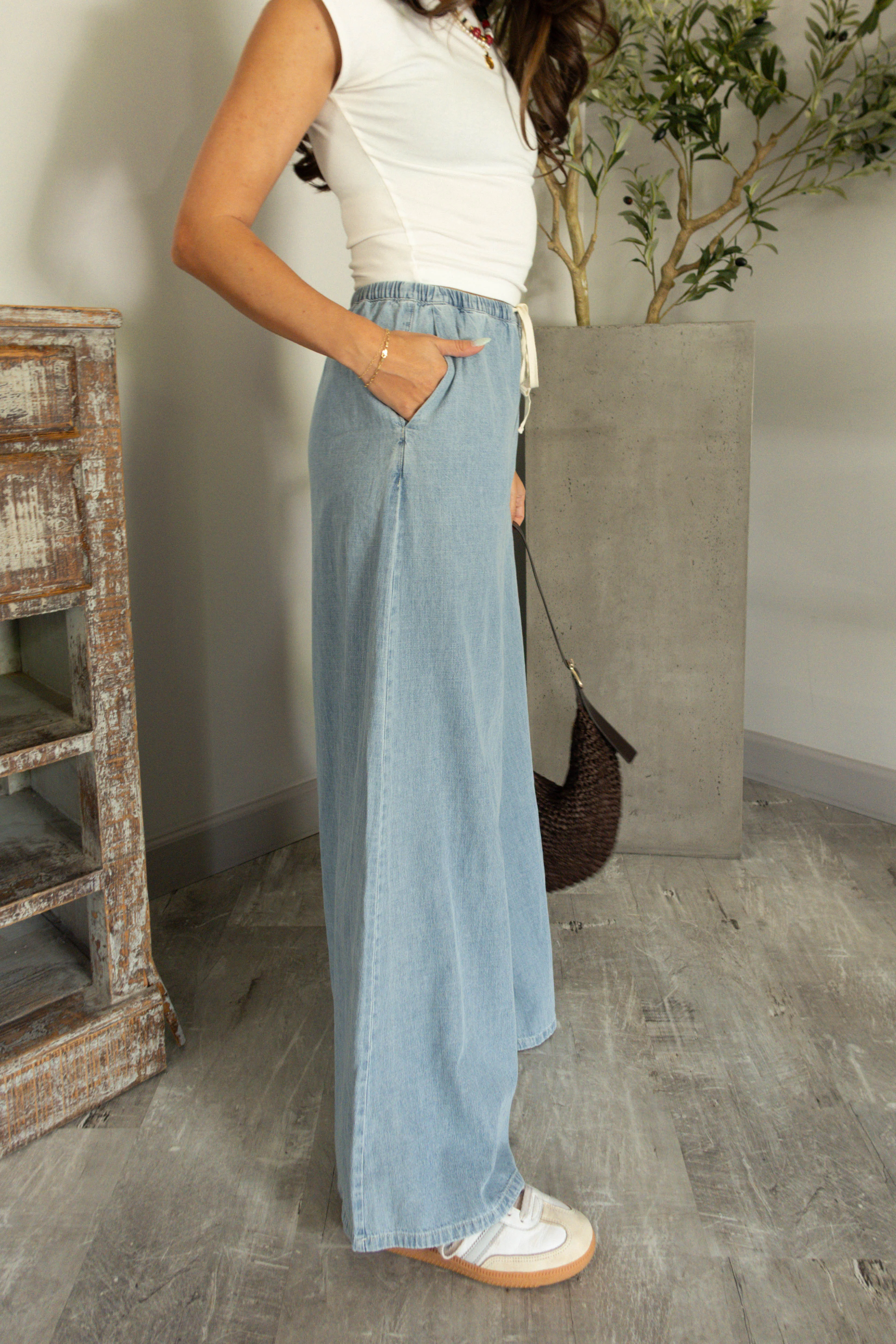 Presley Washed Denim Wide Leg Pants - Image 6