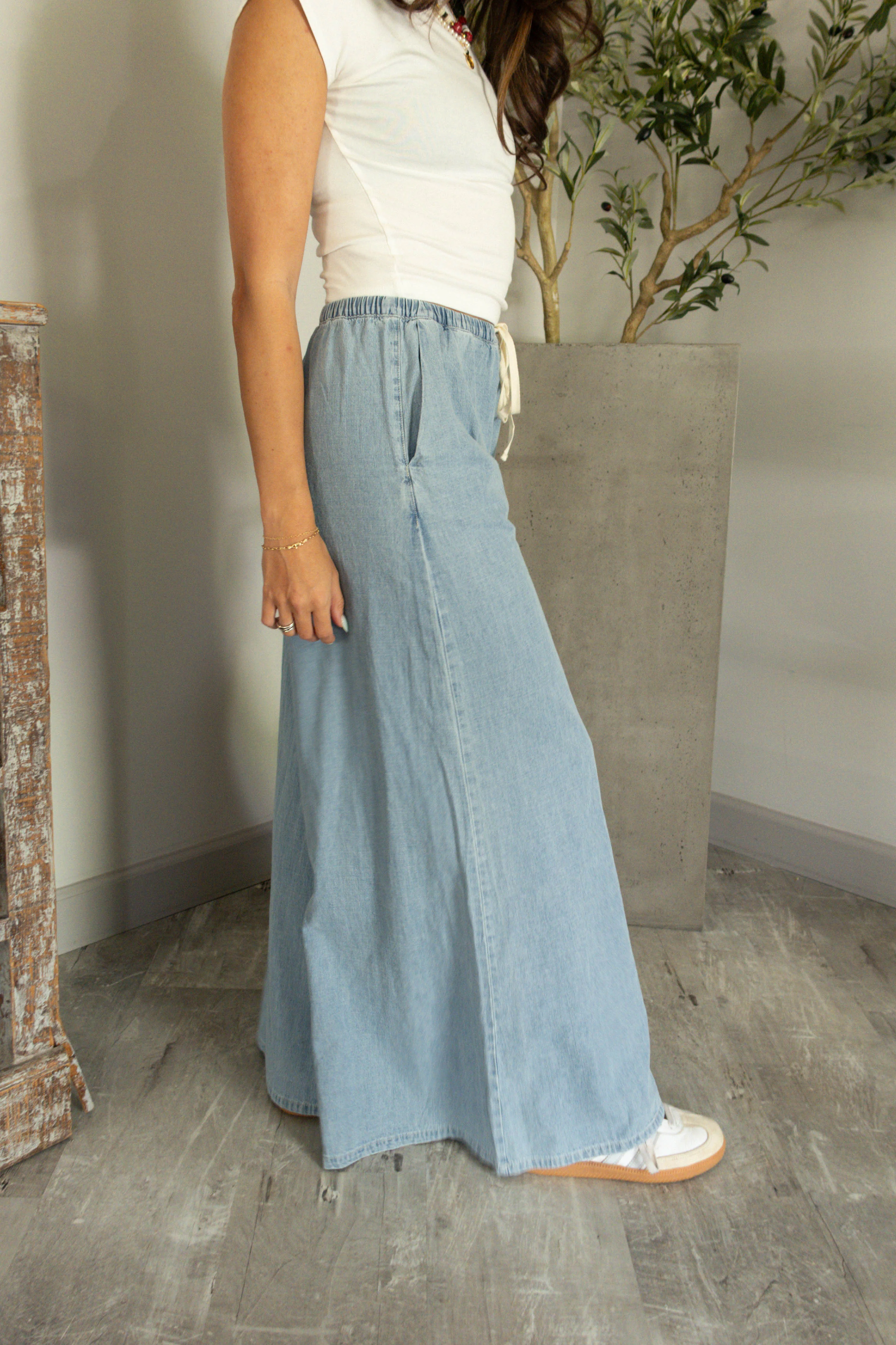 Presley Washed Denim Wide Leg Pants - Image 7
