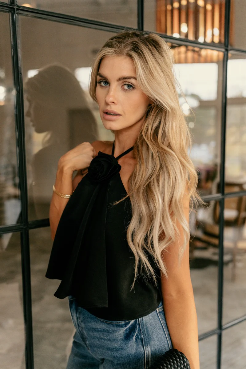 Priscilla Black Rose Detail Halter Top - Image 7