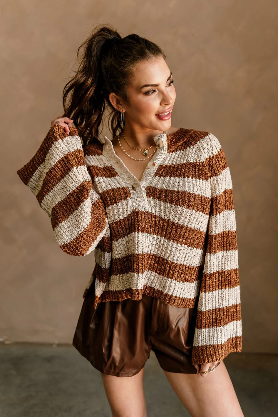 Quinn Cream & Caramel Brown Stripe Sweater