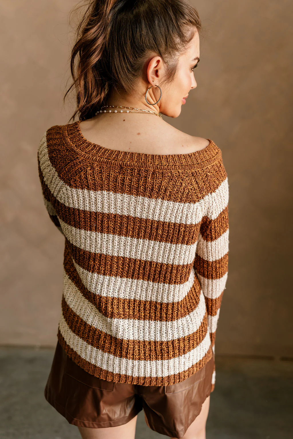 Quinn Cream & Caramel Brown Stripe Sweater - Image 4