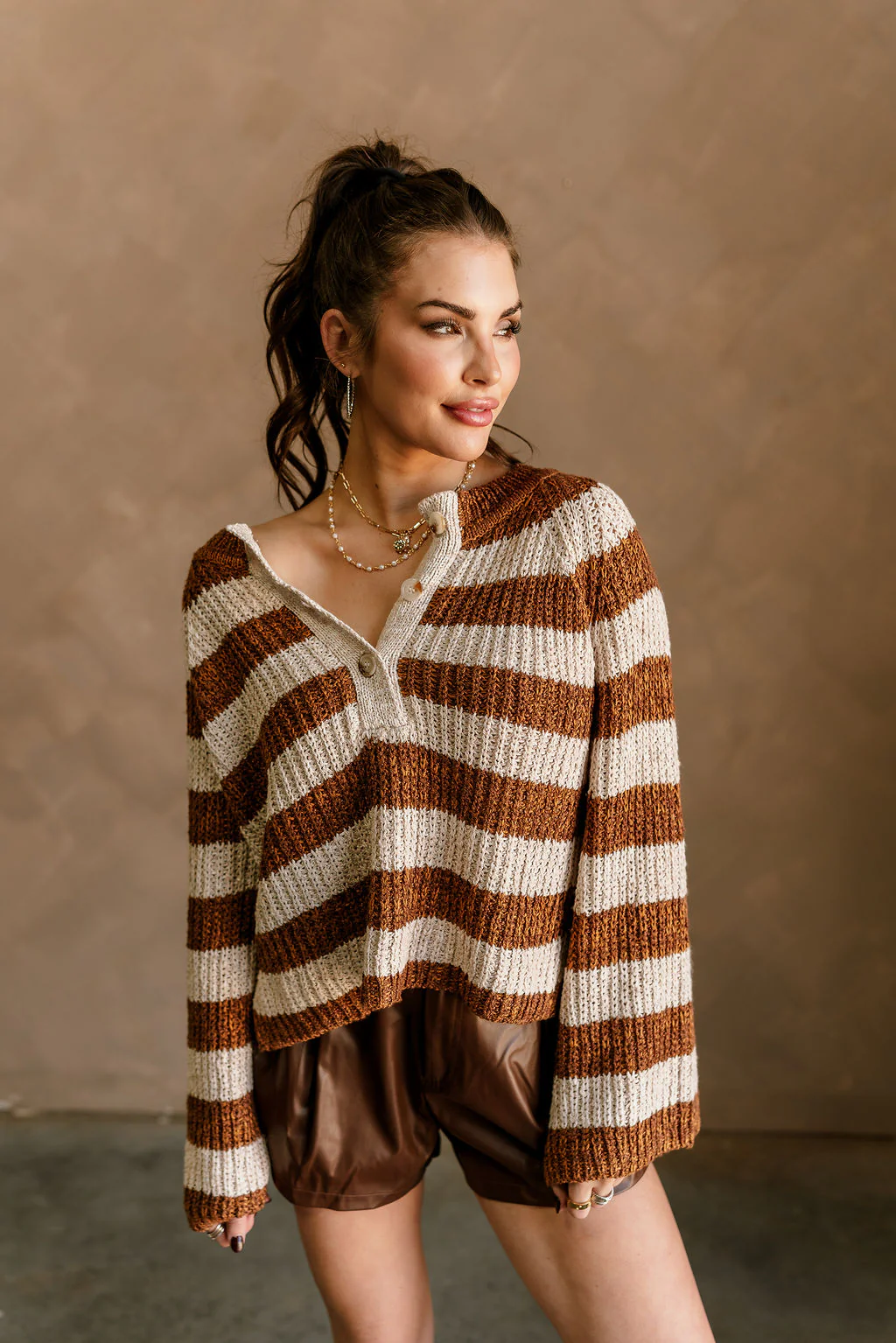 Quinn Cream & Caramel Brown Stripe Sweater - Image 5