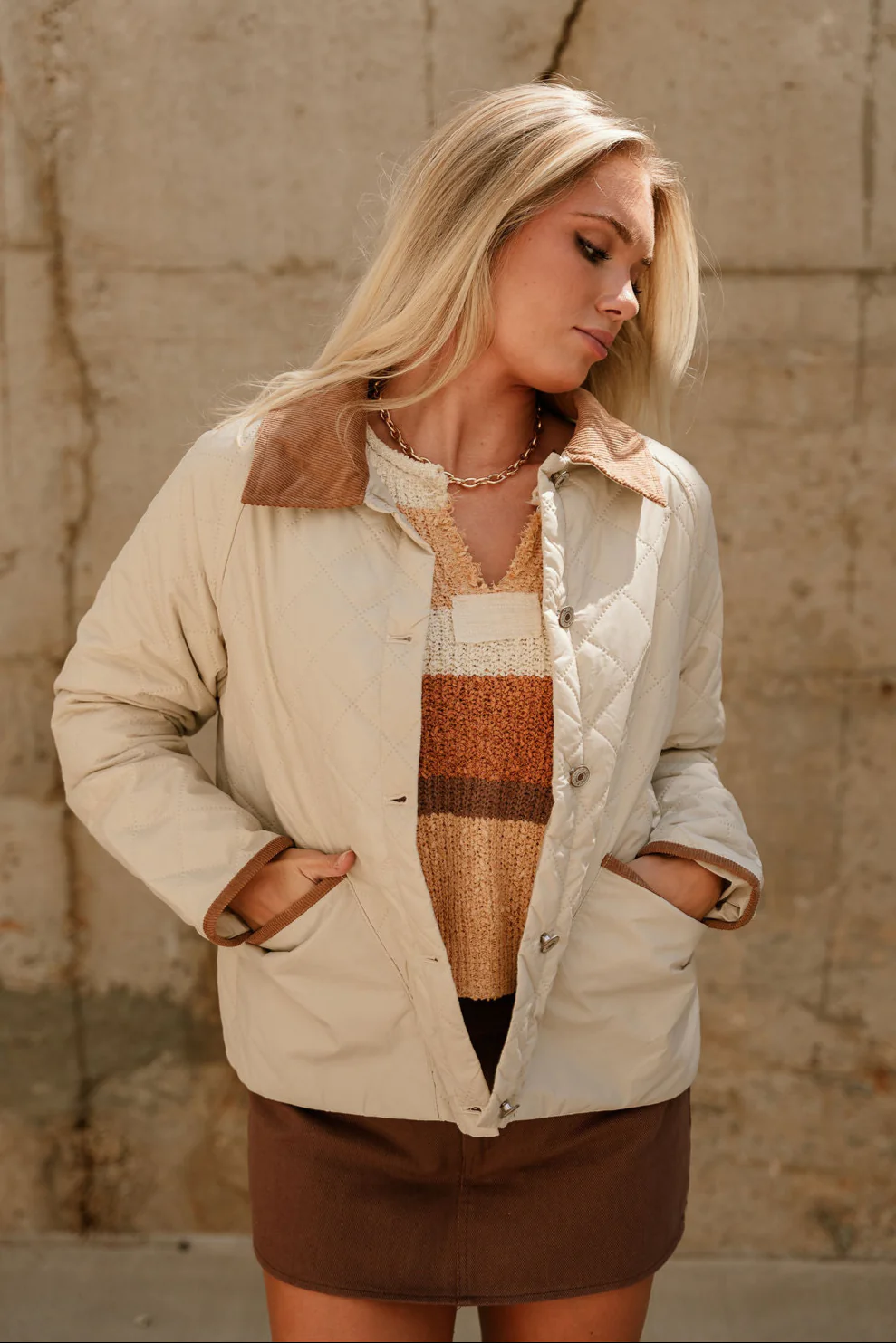 Quinn Sand & Camel Quilted Barn Jacket