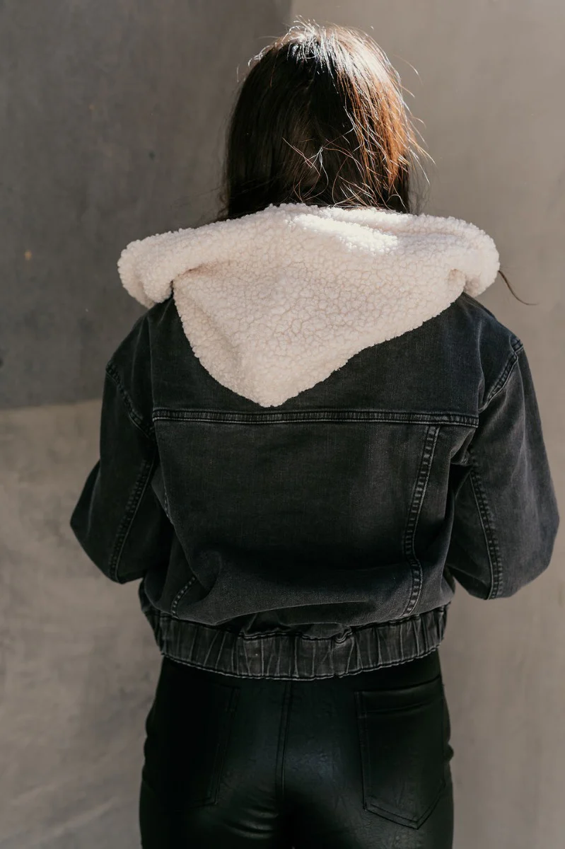 Quinn Washed Black Denim & Sherpa Long Sleeve Jacket - Image 8