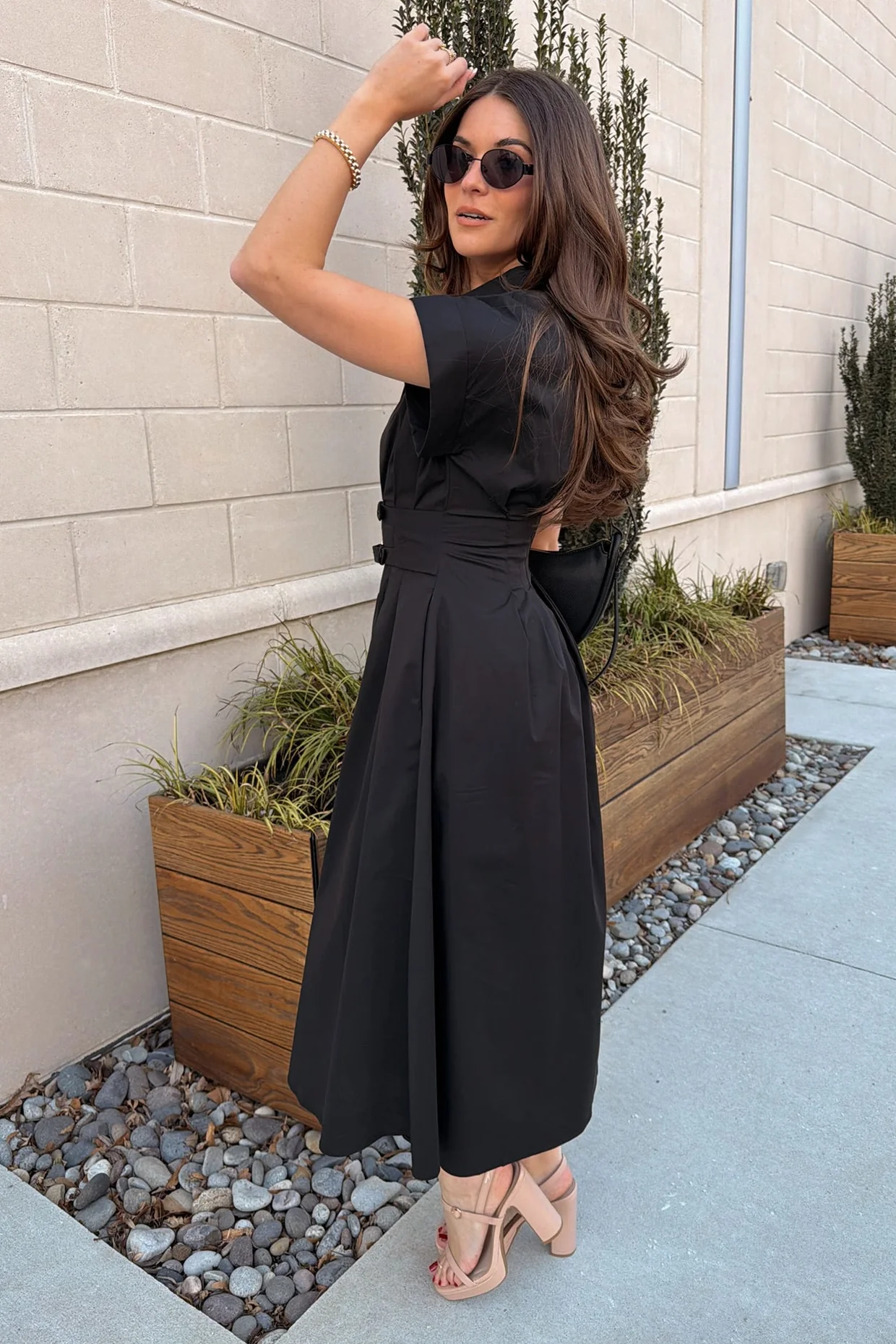 Rachel Black Belt Flare Midi Dress - Image 3