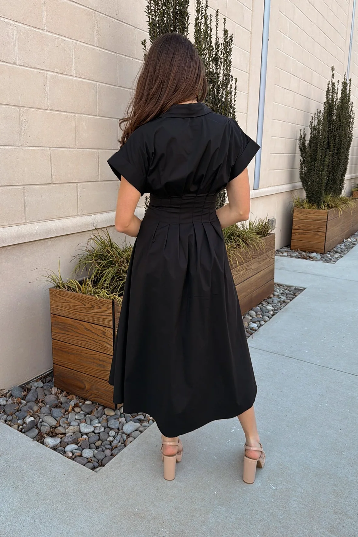 Rachel Black Belt Flare Midi Dress - Image 4