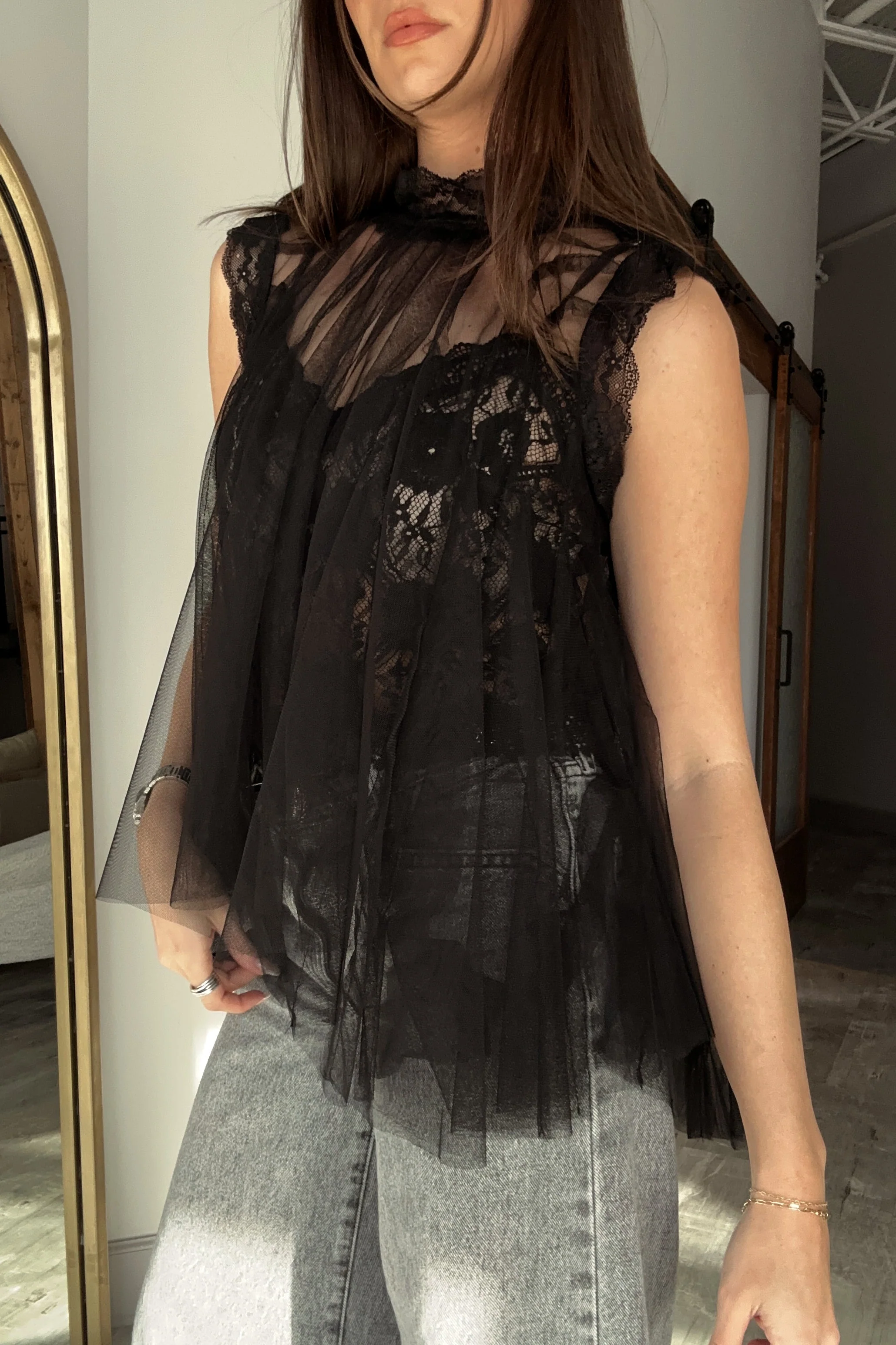 Rachel Black Tulle & Lace Flare Tank - Image 3