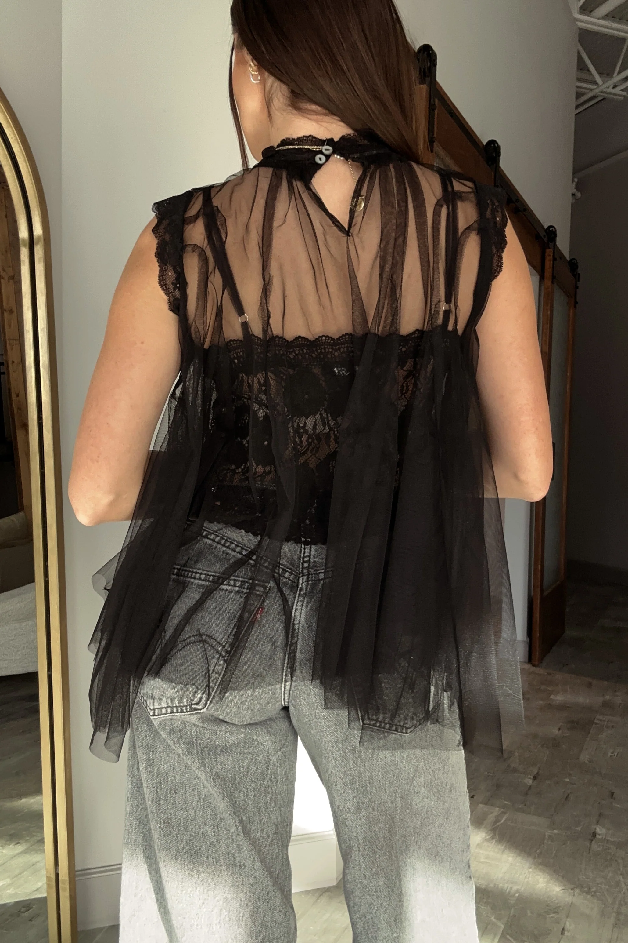 Rachel Black Tulle & Lace Flare Tank - Image 4