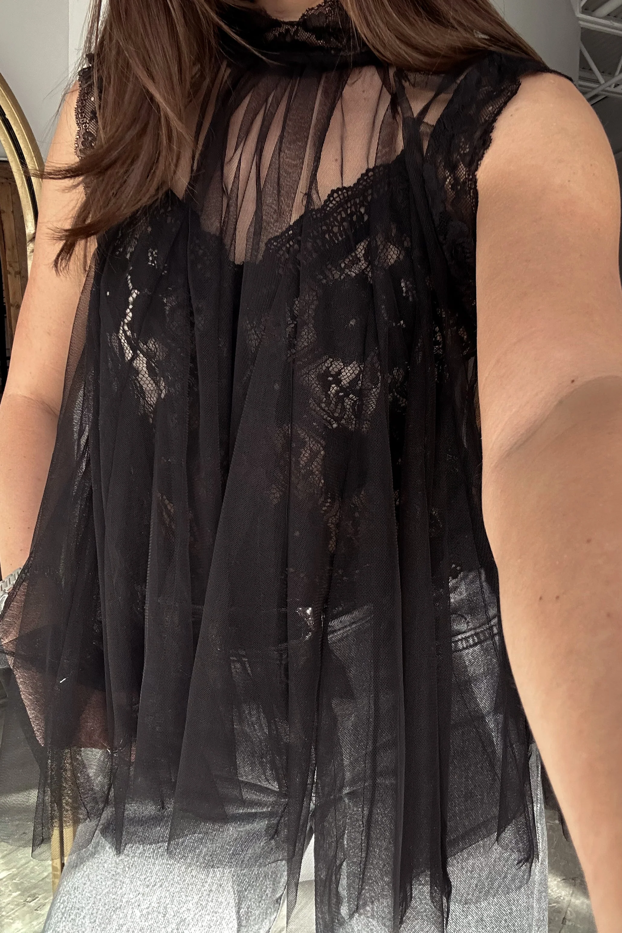 Rachel Black Tulle & Lace Flare Tank - Image 5