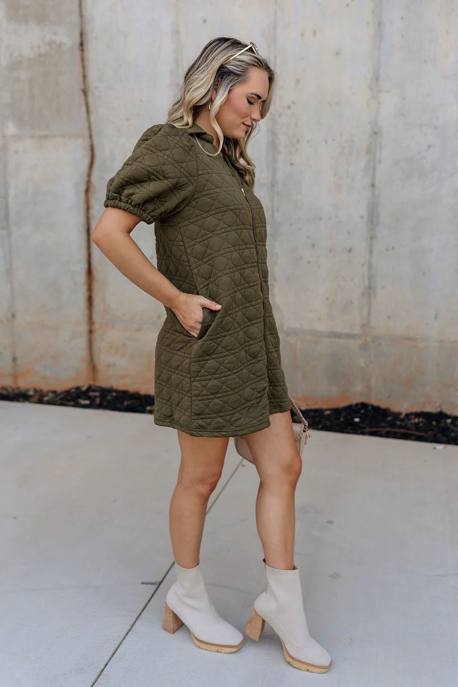 Rachel Olive Quilted Zip-Up Dress - Image 5
