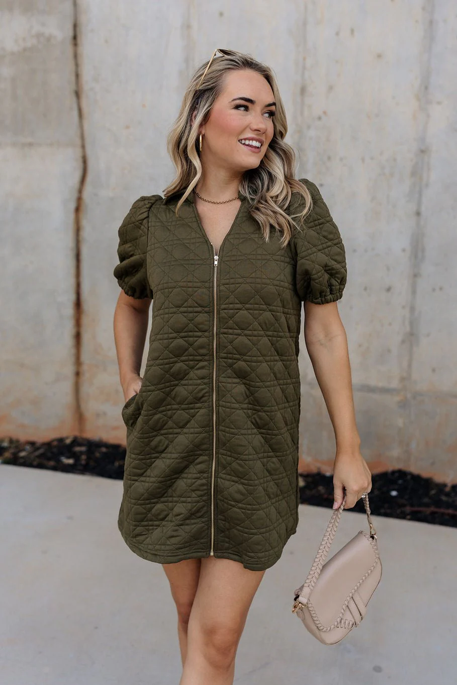 Rachel Olive Quilted Zip-Up Dress - Image 8