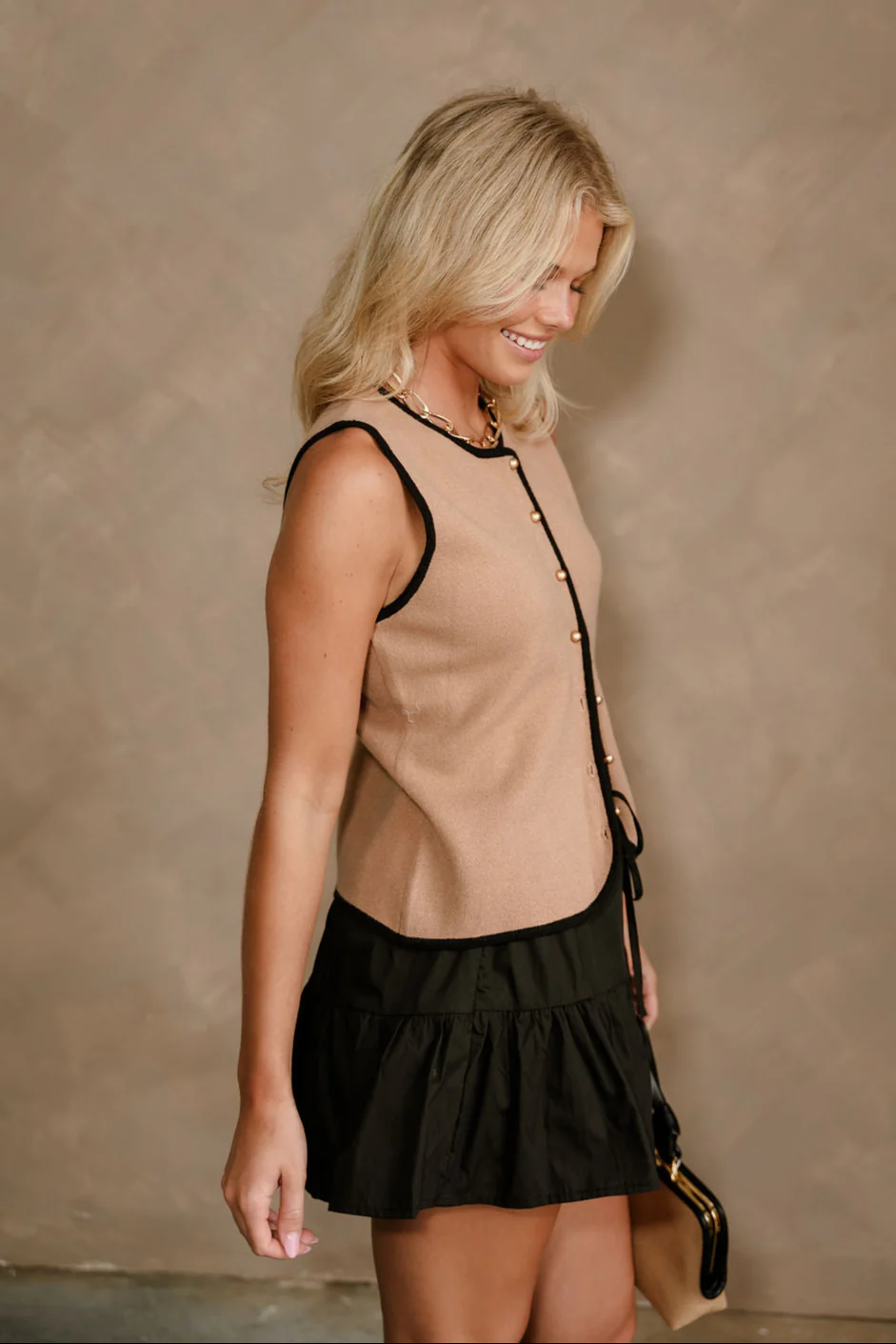 Rachel Tan & Black Button-Up Knit Tank - Image 5