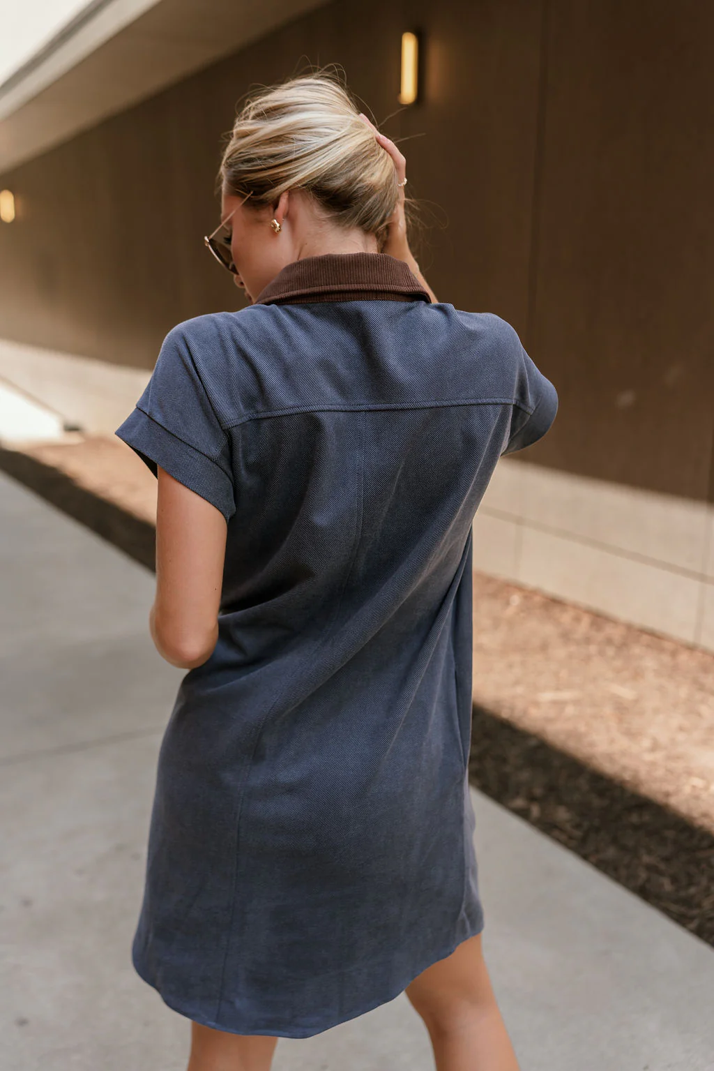 Rachelle Blue Twill Suede Contrast Mini Dress - Image 8