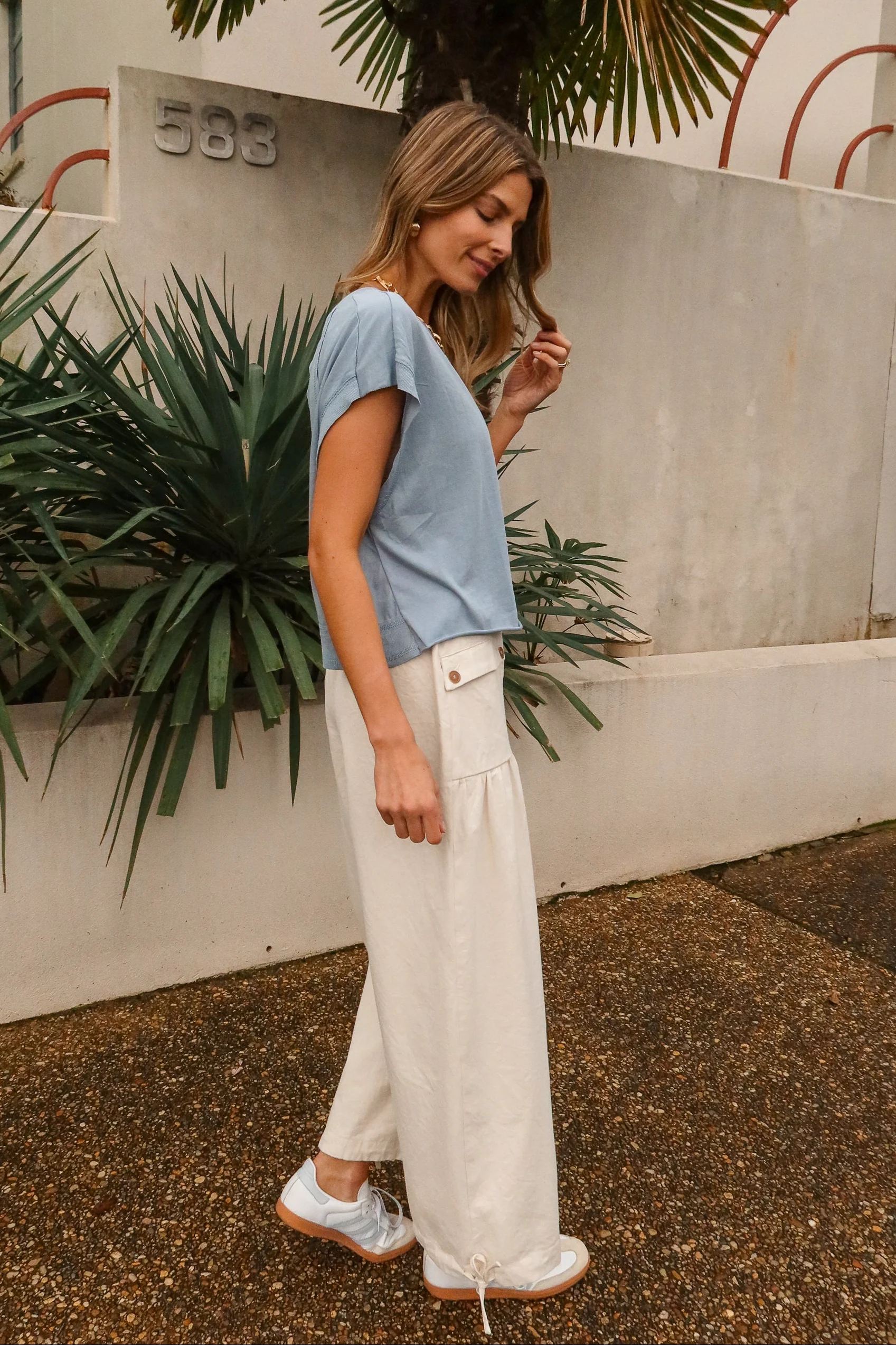 Rachelle Light Blue Open Back Tee - Image 7