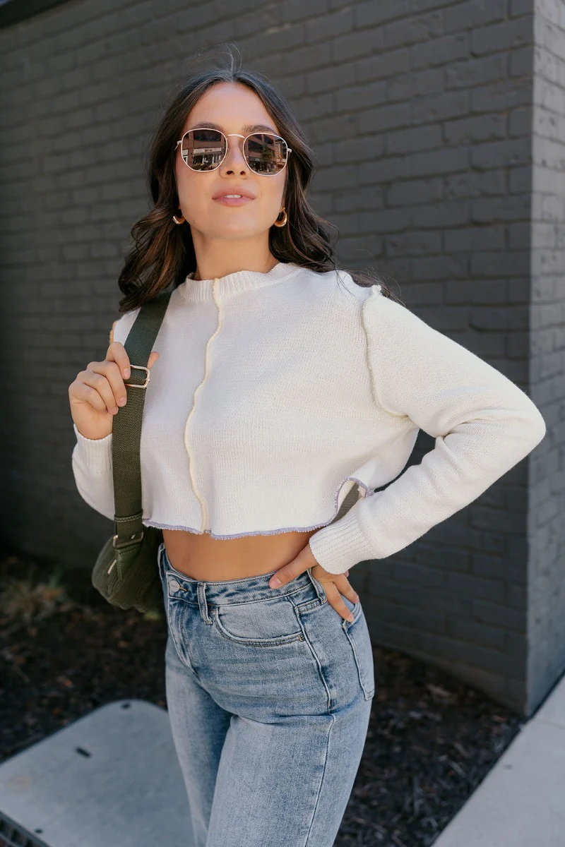 Raegan Ivory Multi-Color Seam Sweater - Image 2