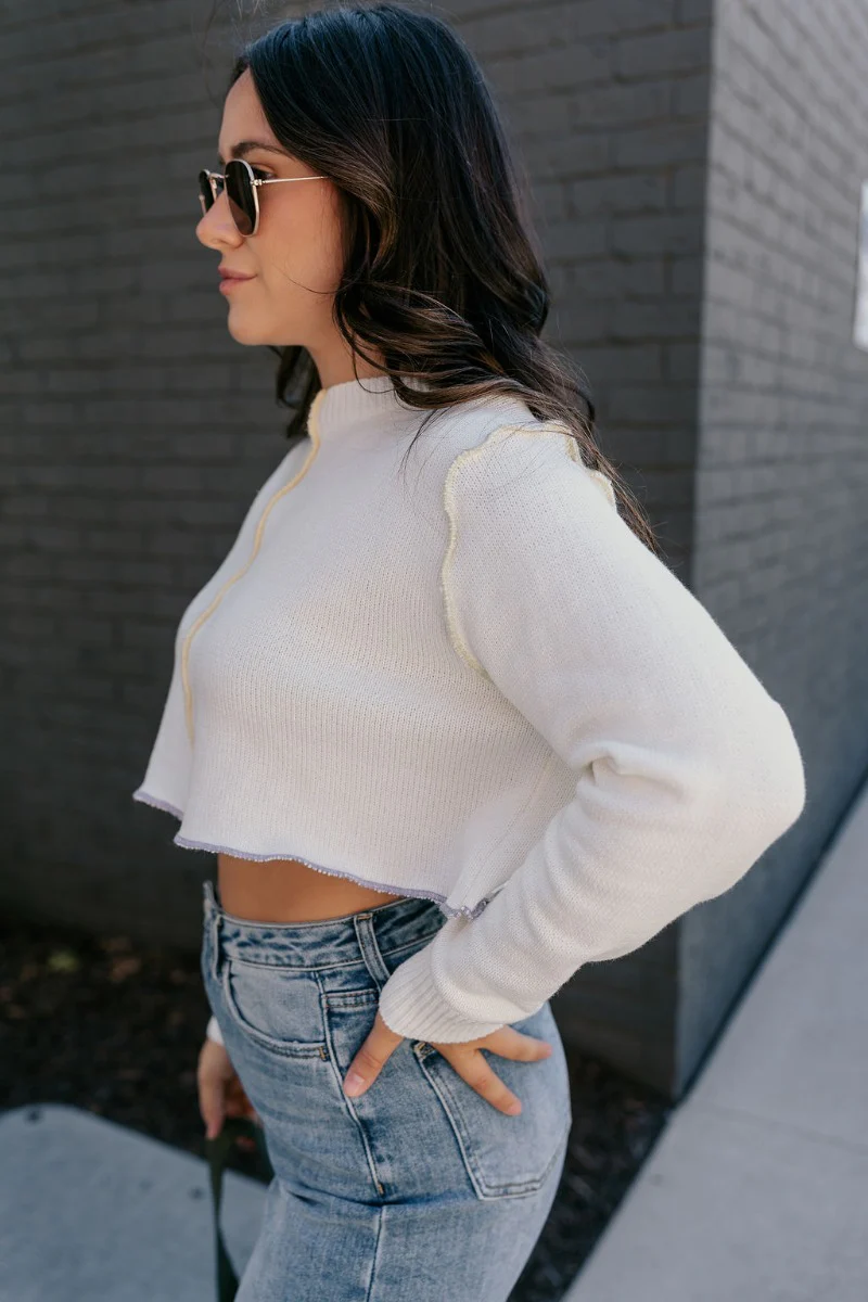 Raegan Ivory Multi-Color Seam Sweater - Image 3