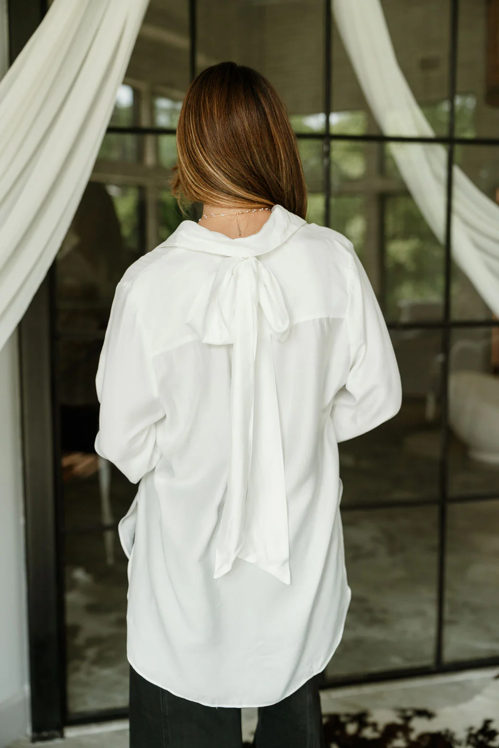 Raegen White Bow Long Sleeve Top - Image 6