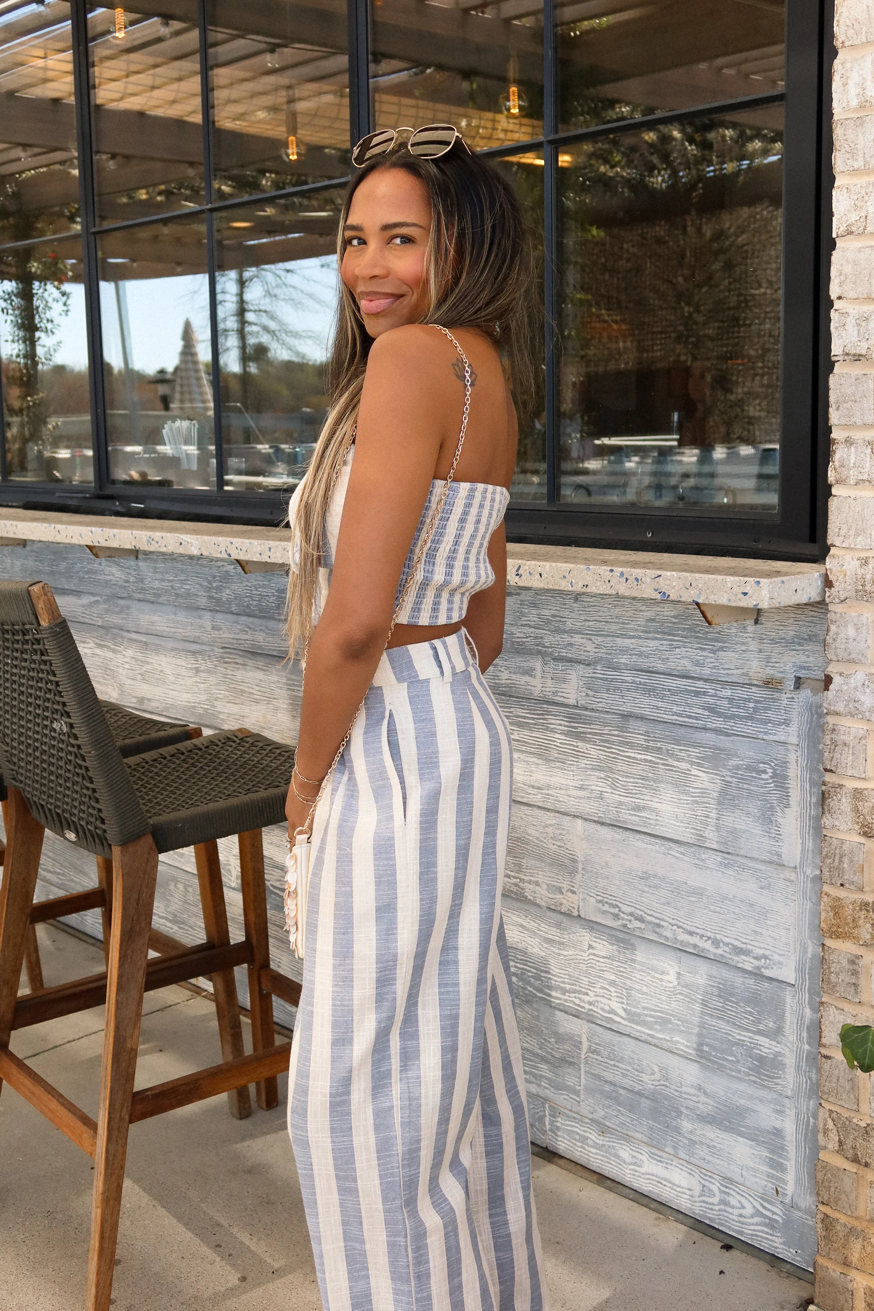 Raelyn Blue & Ivory Stripe Tube Top - Image 3
