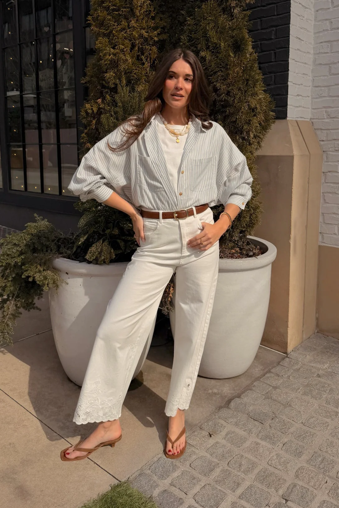 Raelyn Blue & White Stripe Button-Up Top