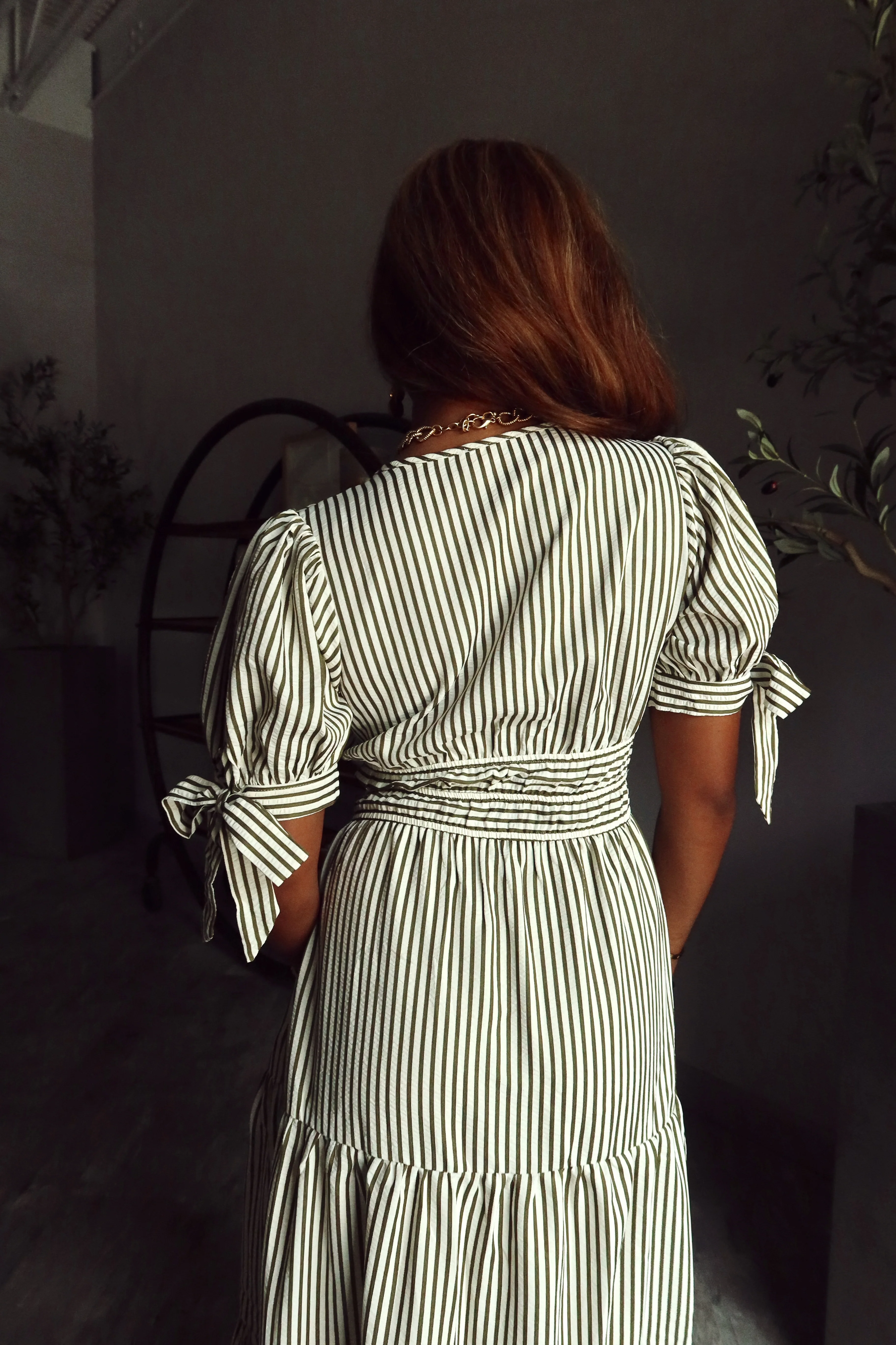 Raelyn Green & White Stripe Midi Dress - Image 3