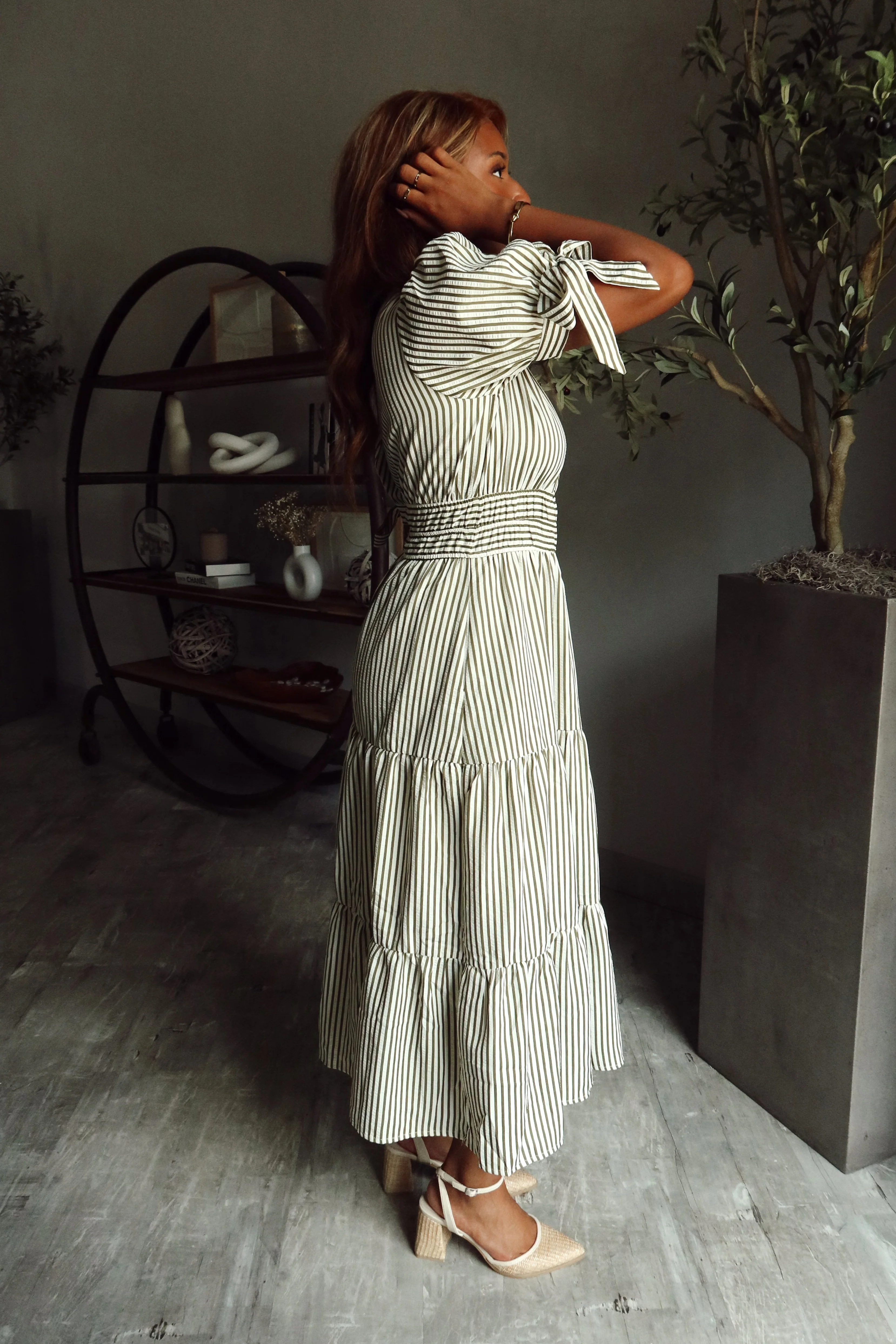 Raelyn Green & White Stripe Midi Dress - Image 4