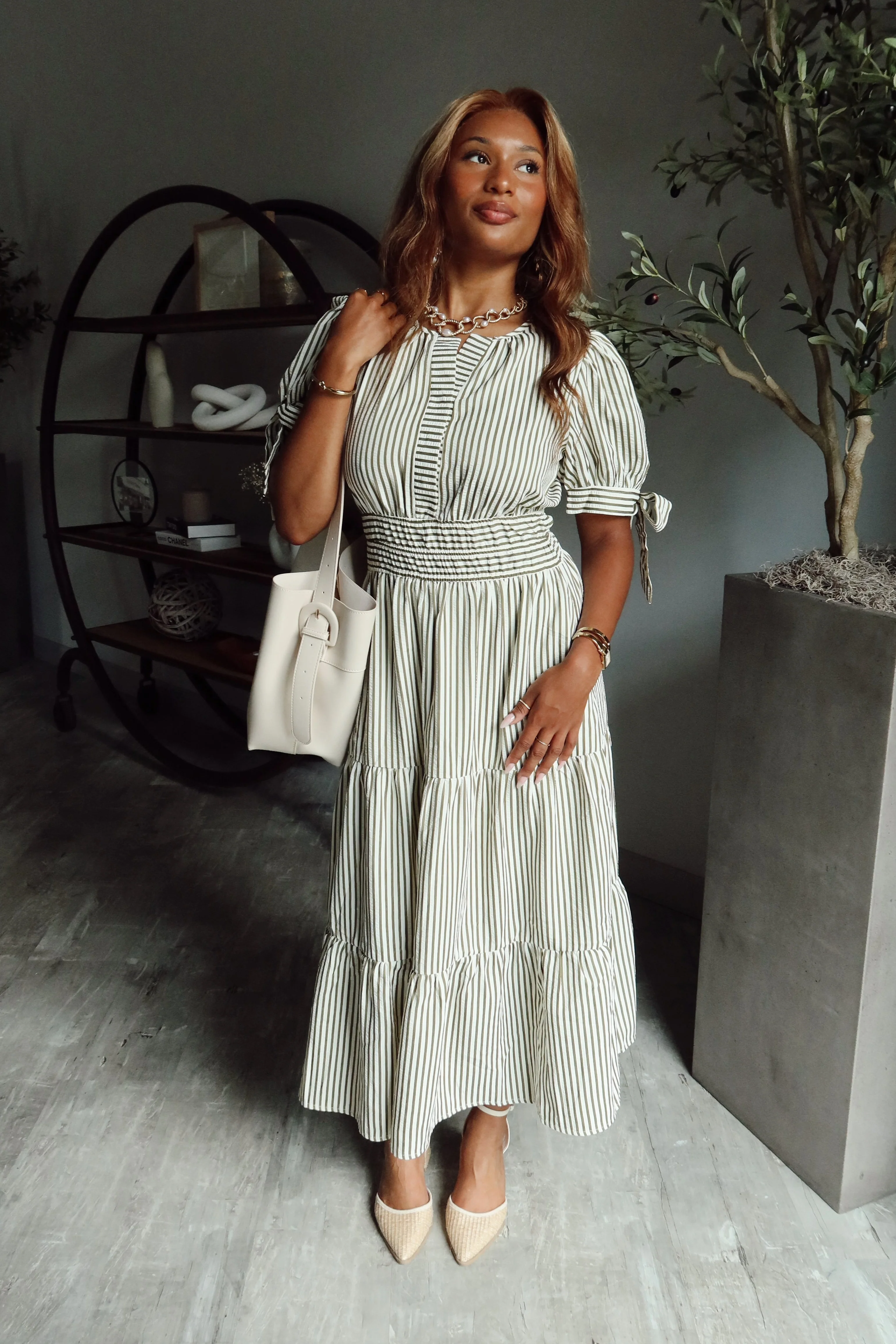 Raelyn Green & White Stripe Midi Dress - Image 5