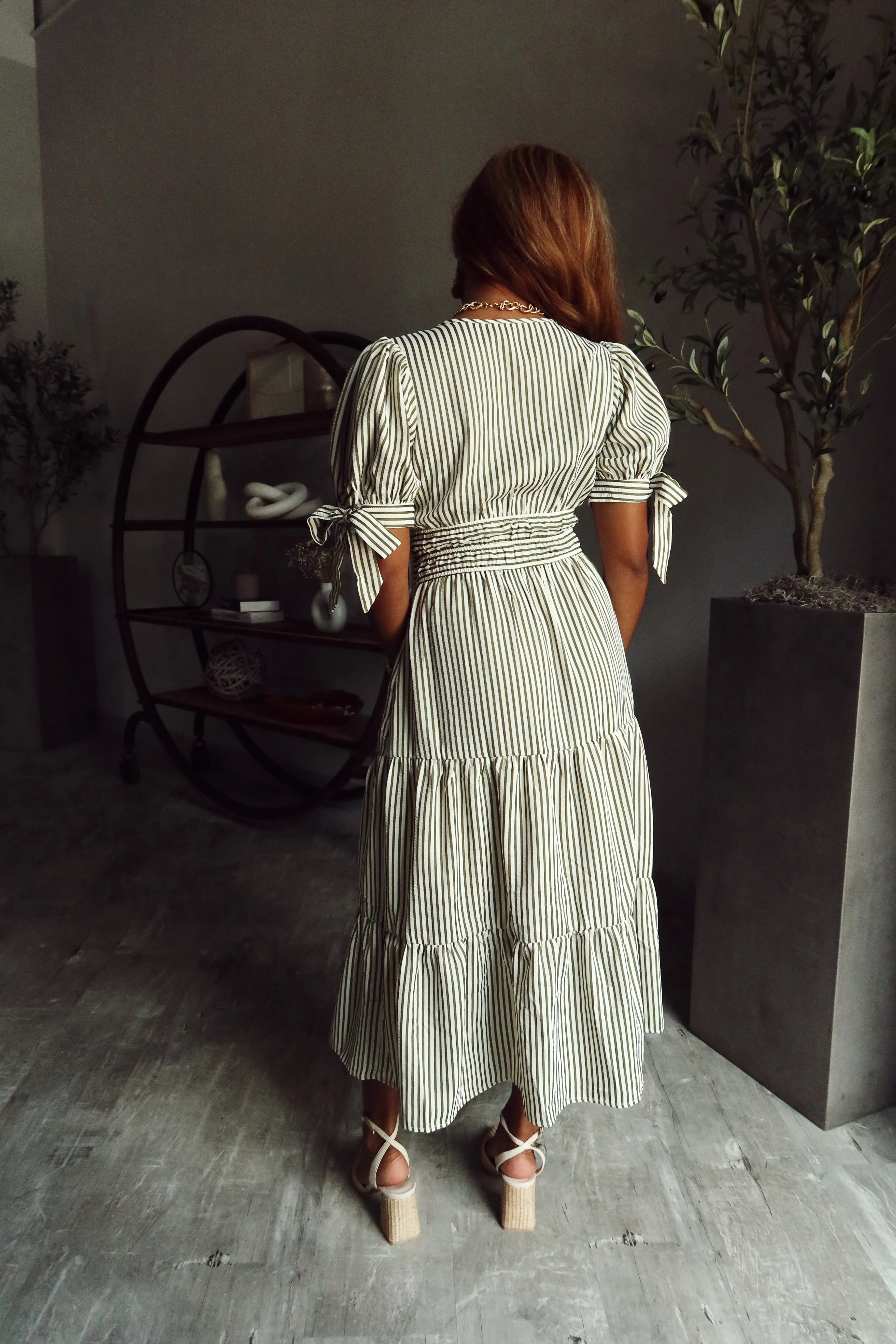 Raelyn Green & White Stripe Midi Dress - Image 7